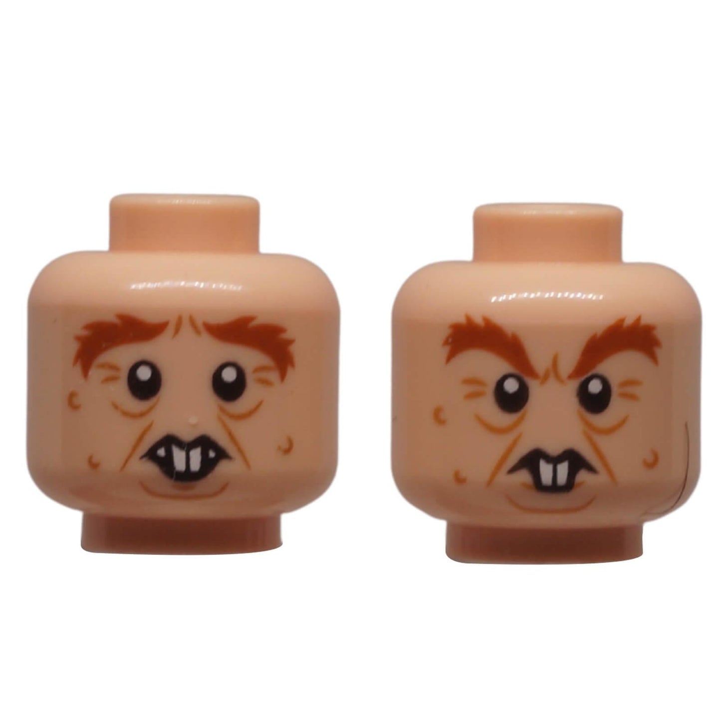 LEGO® minifigure head 3626pb2437 dual sided bushy eyebrows crow’s feet and rodent teeth print