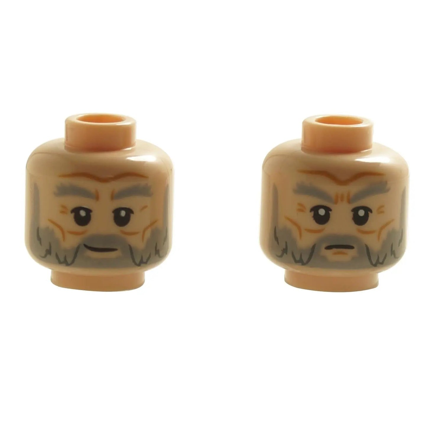 Light nougat minifigure head with dual-sided elderly man expressions and gray beard print