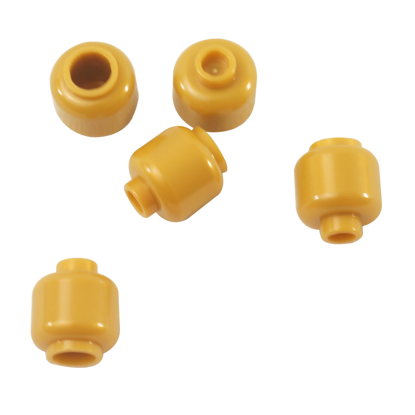 Plain pearl gold minifigure head with smooth cylindrical shape, stud on top and hollow underside