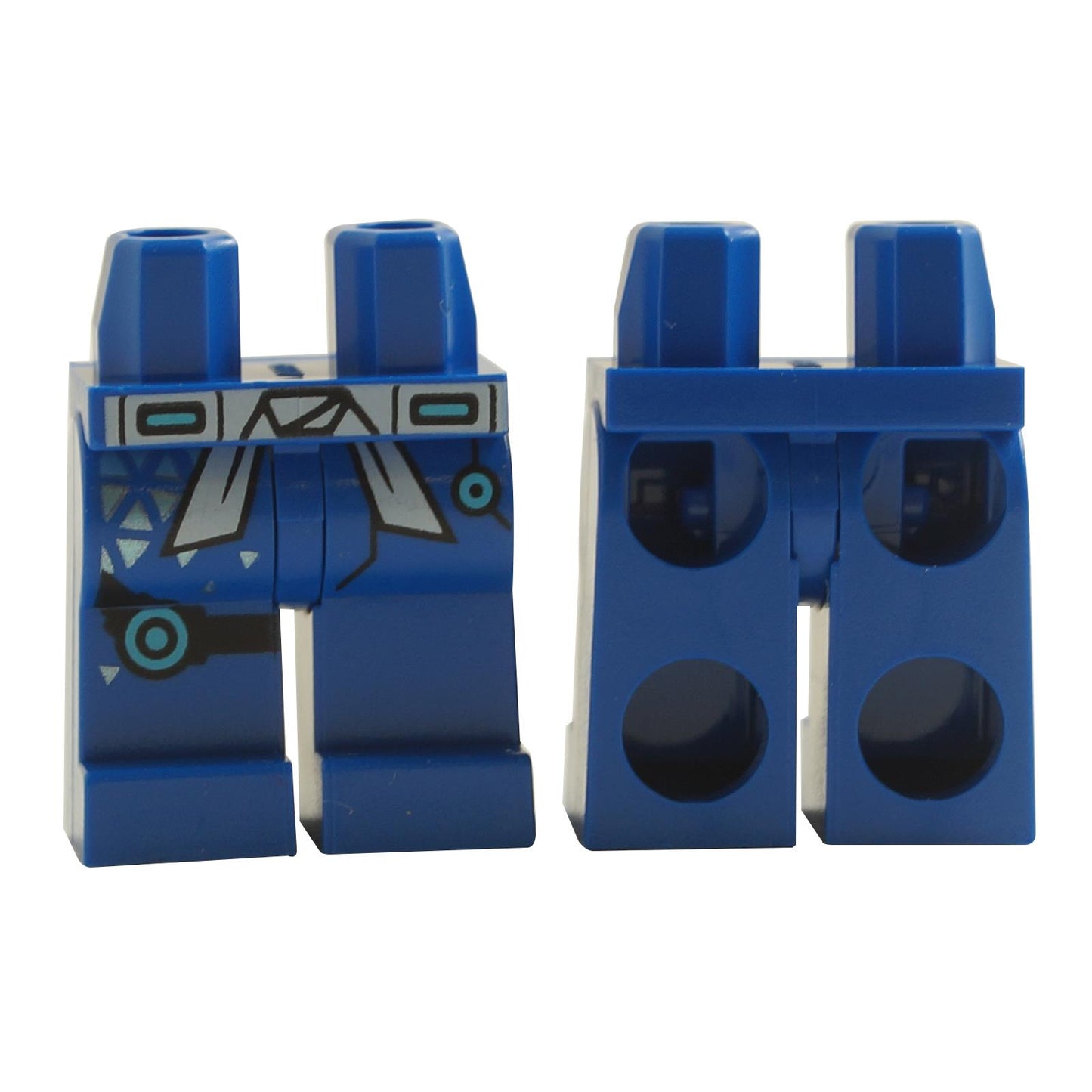 Minifigure hips and legs with white sash, silver triangle details and black belt pattern on the right knee