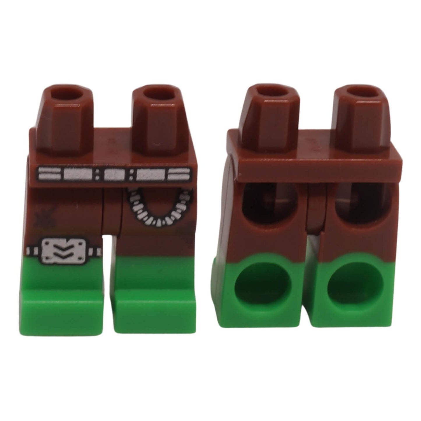 LEGO minifigure legs with green boots silver belt chain and knee armor pattern 970c00pb0924