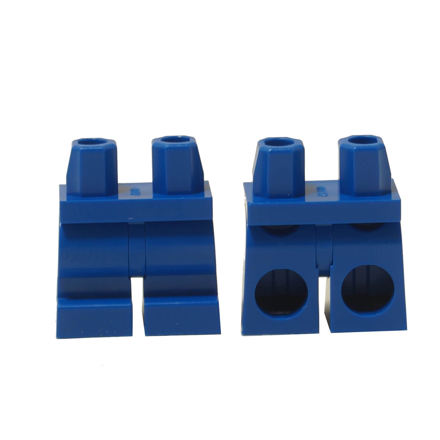 Blue LEGO Hips and Medium Legs 970cm00, front and back views.