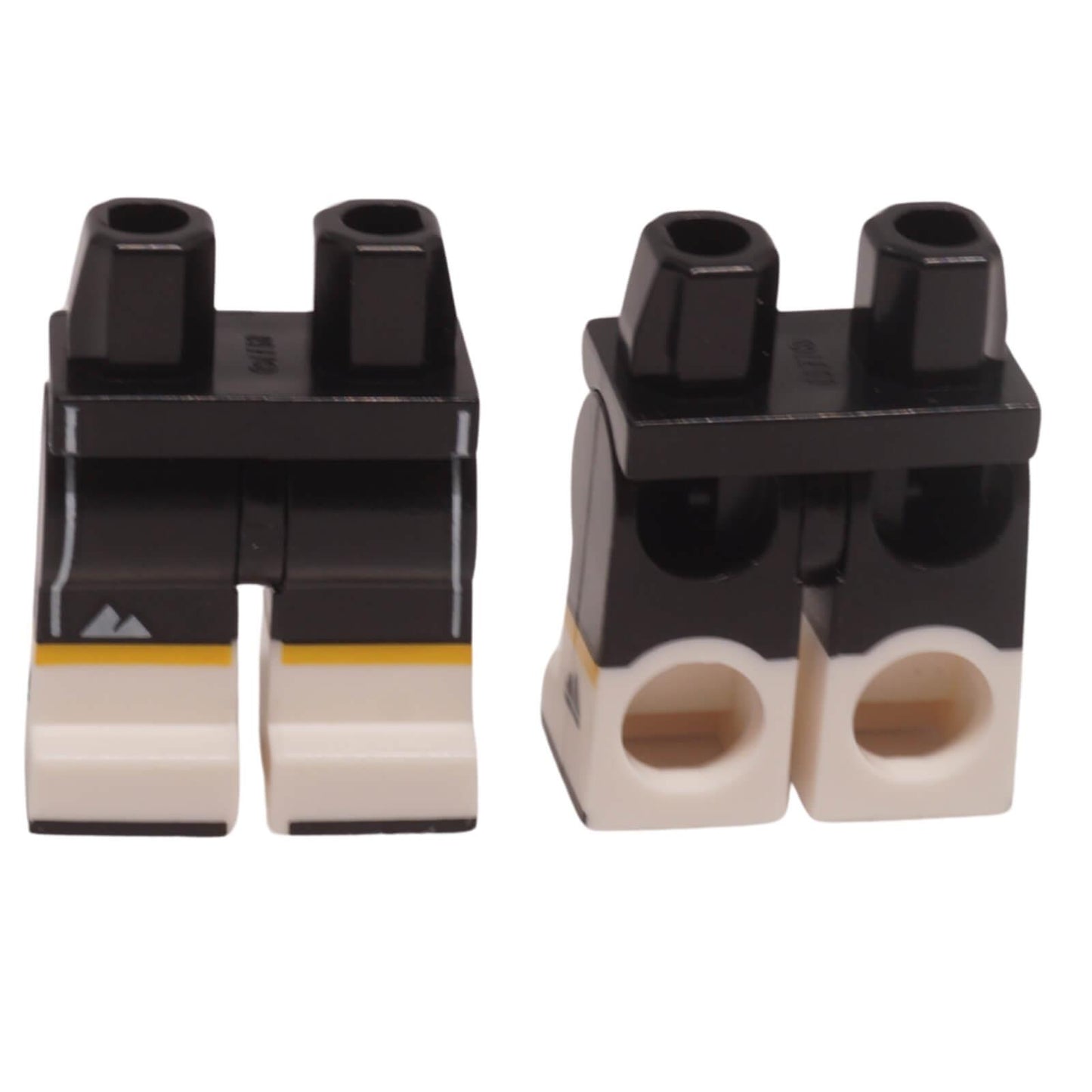 LEGO minifigure legs with white boots mountain logo and side stripe pattern 970c00pb1093
