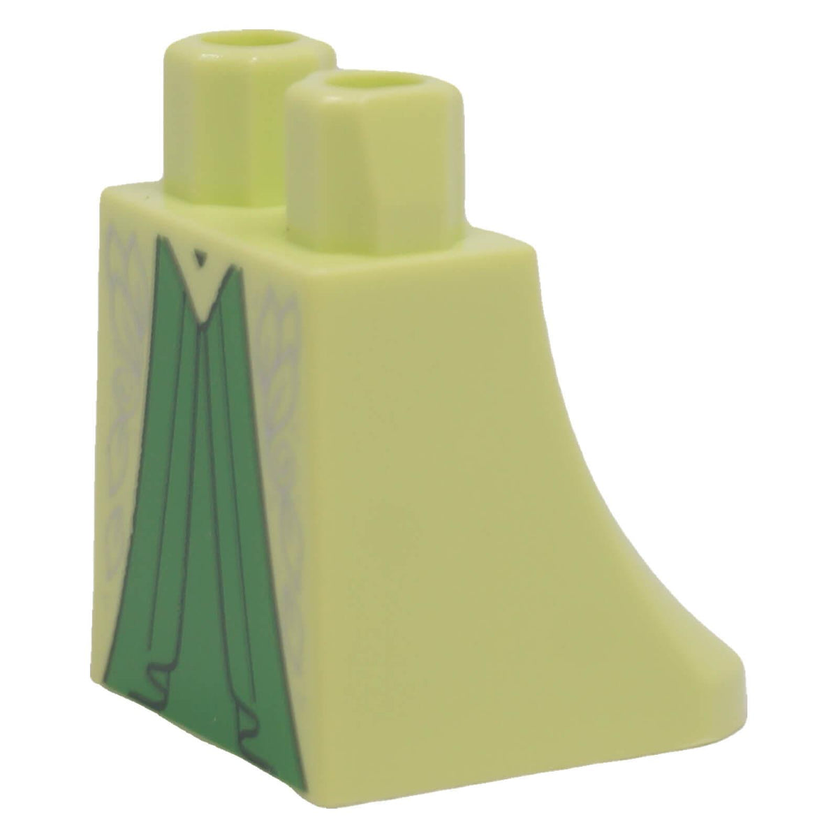 LEGO® minifigure skirt 36036pb106 side view showing the flared mould and printed front panel