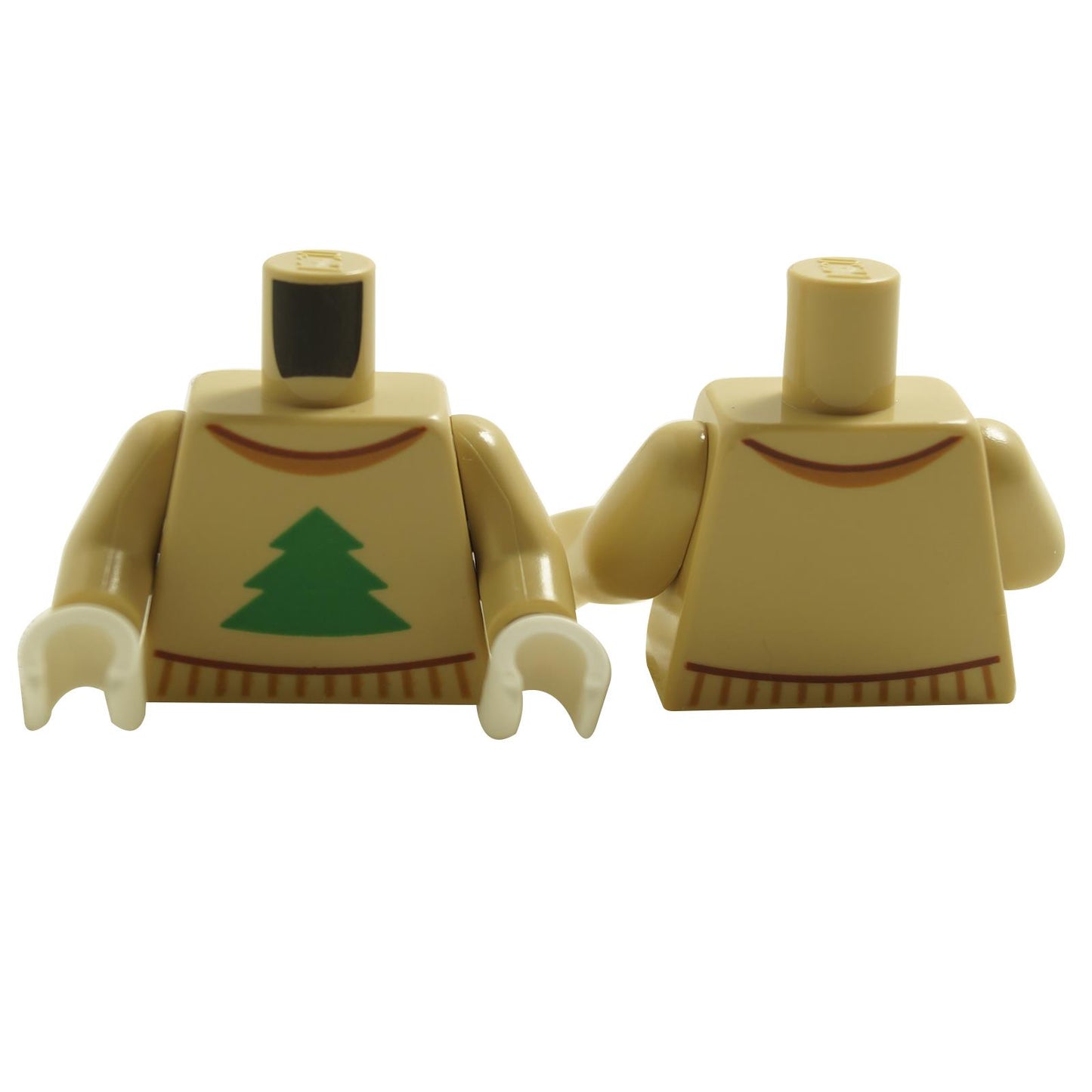 tan LEGO minifigure torsos with a sweater design featuring a green pine tree pattern.