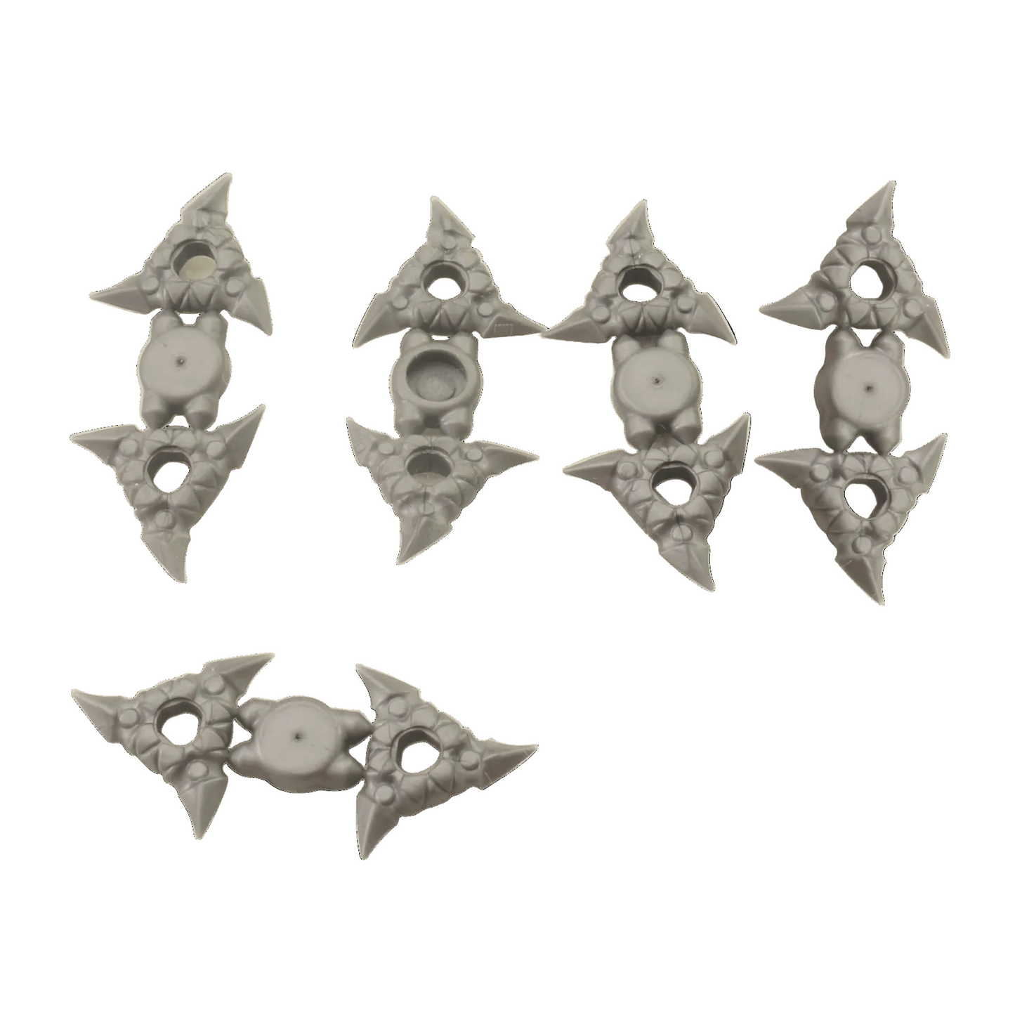 LEGO minifigure weapon throwing star shuriken with textured grips on sprue in flat silver