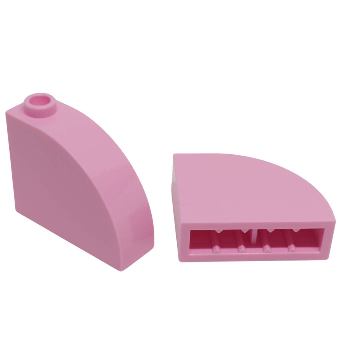 Black modified brick 1x3x2 with curved top building piece bright pink