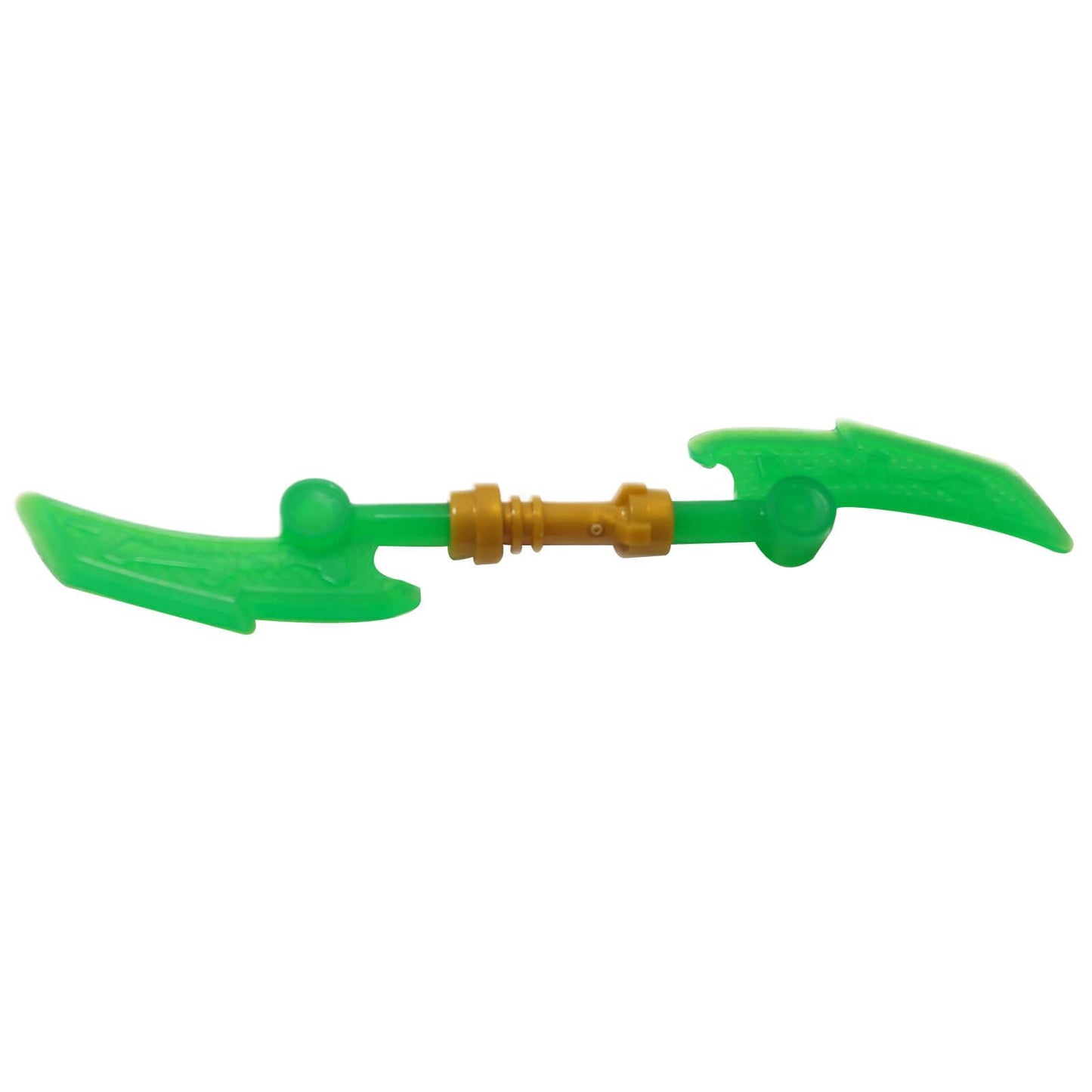 Arma de personal de doble extremo de LEGO Ninjago que presenta dos hojas de jade verde translúcidas y un mango dorado.