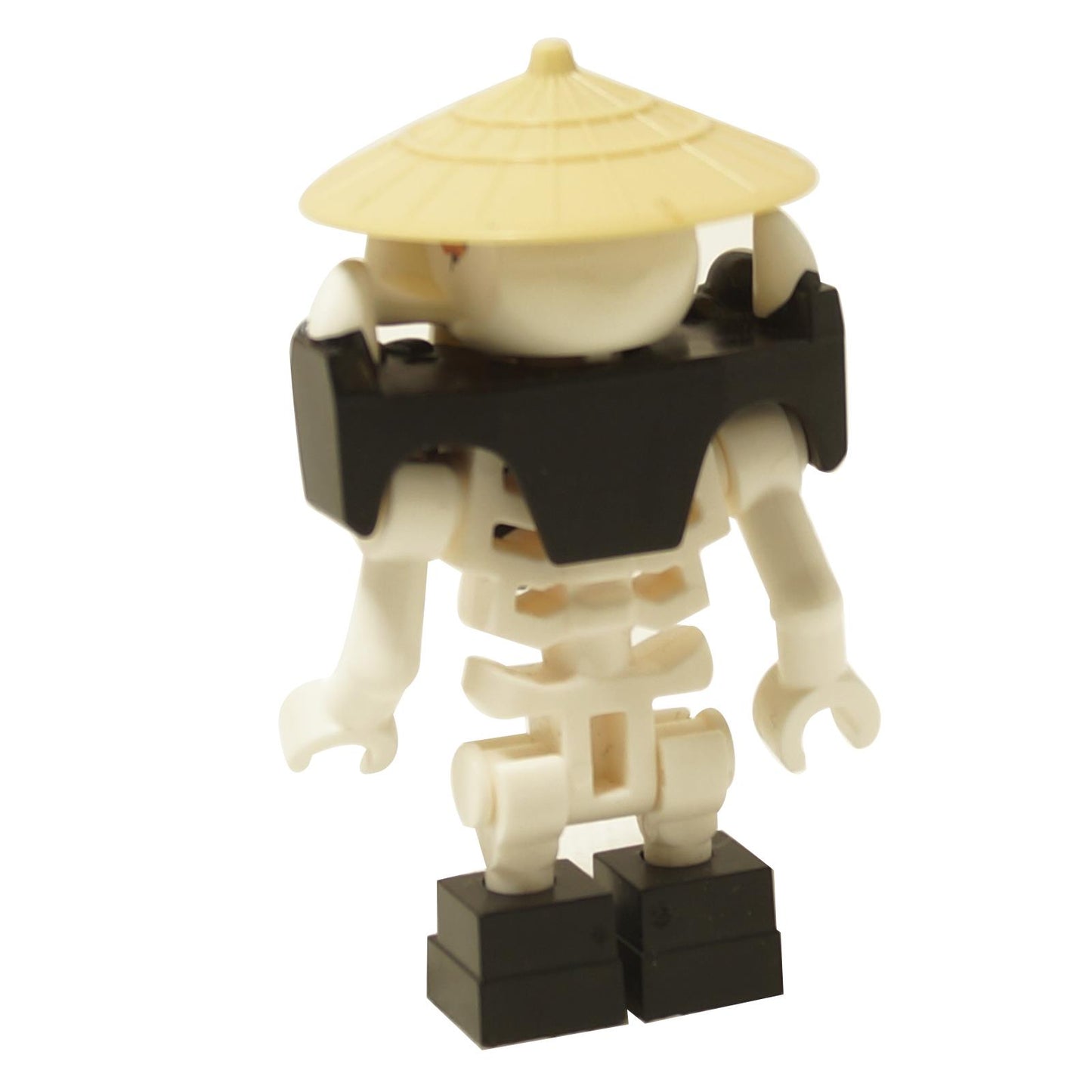Minifigurka szkieletu LEGO NINJAGO Wyplash, widok z tyłu, w słomkowym kapeluszu i kościanym korpusie