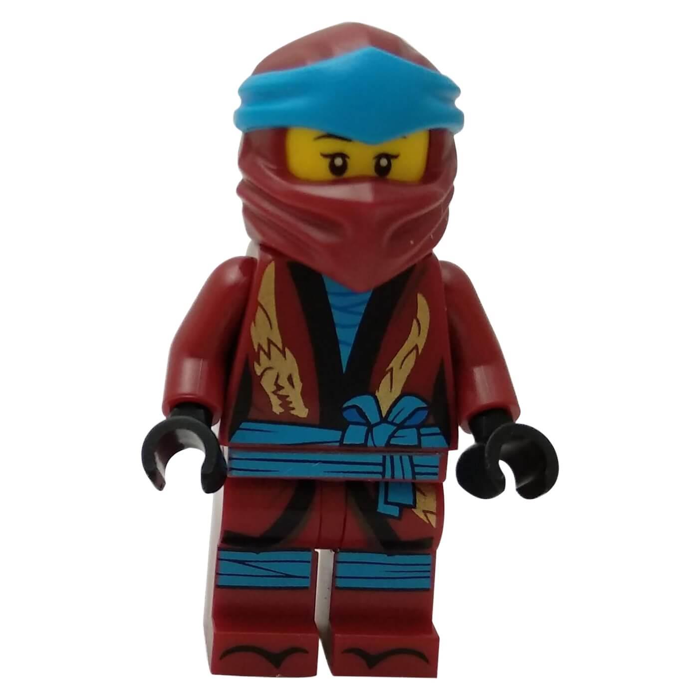LEGO® Nya Legacy minifigure njo0491 wearing red ninja outfit with blue headband and detailed torso print close-up view