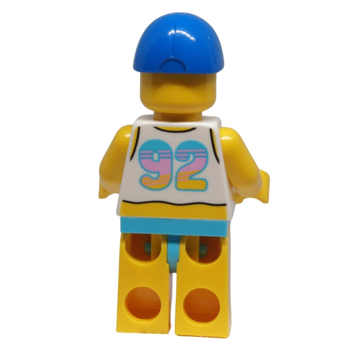 Rear view of LEGO® Paradisa Beach Bro minifigure idea235 showing the printed number 92 on the back