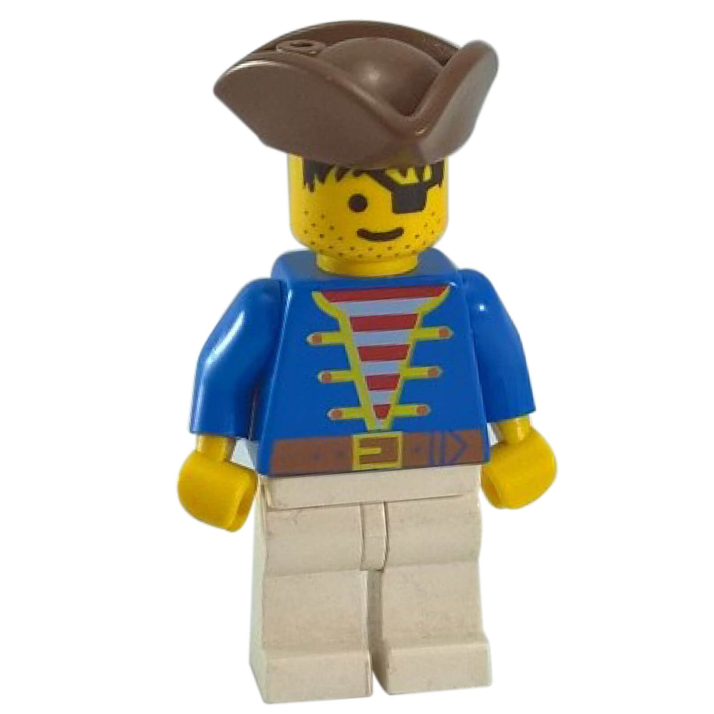 LEGO Pirate Minifigure pi009 Blue Jacket White Legs with Brown Bicorne Hat