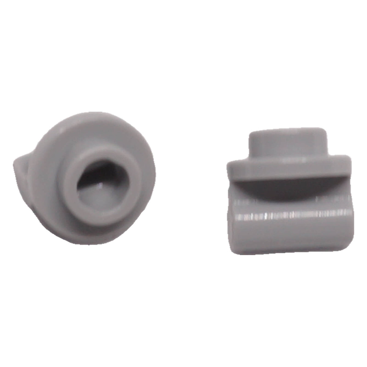 Light bluish grey LEGO Plate Round 1 x 1 with Bar Handle Long Stem part 79194 shown from front and angled views