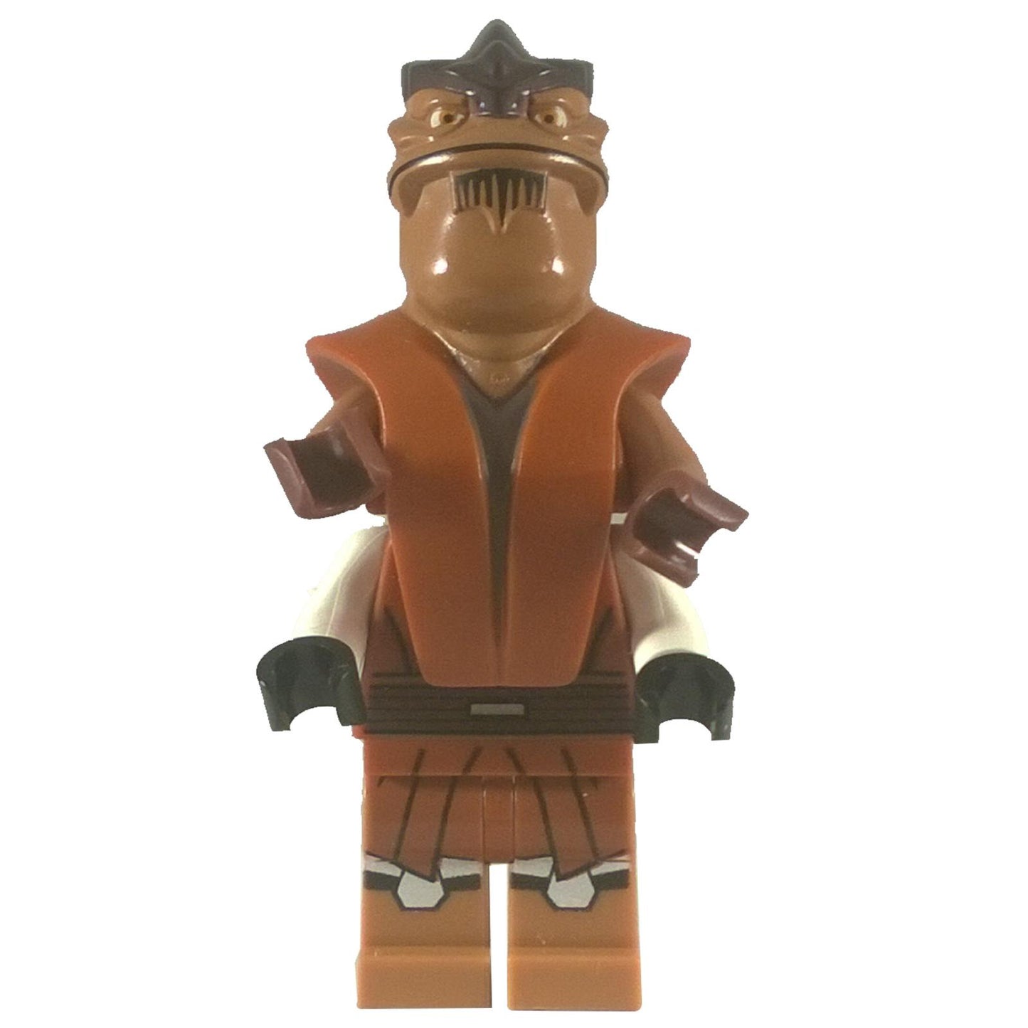 Minifigura de Pong Krell vista frontal con atuendo marrón y naranja, cuatro brazos y cabeza con cuernos