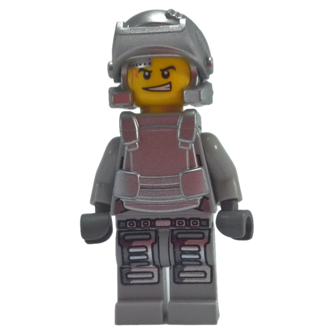 LEGO Power Miner pm026 minifigure in silver armor and helmet.