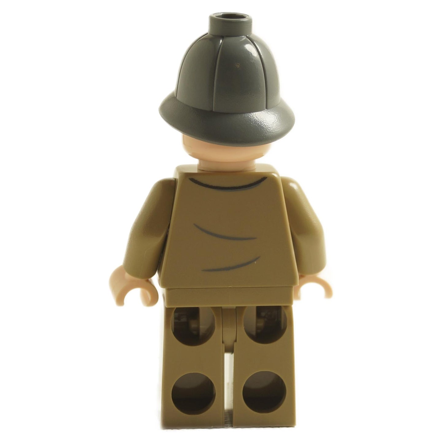 Rear view of Professor Henry Jones Sr. minifigure iaj047 wearing brown jacket and dark hat