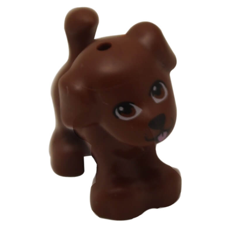 LEGO® Friends reddish brown puppy dog with brown eyes pink tongue and raised tail