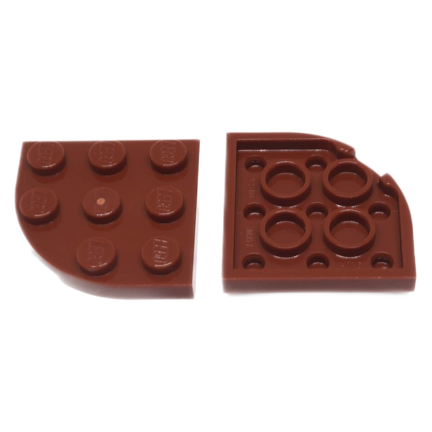 Reddish brown round corner plate 3 x 3 part 30357 with smooth curved edge for LEGO® building bases