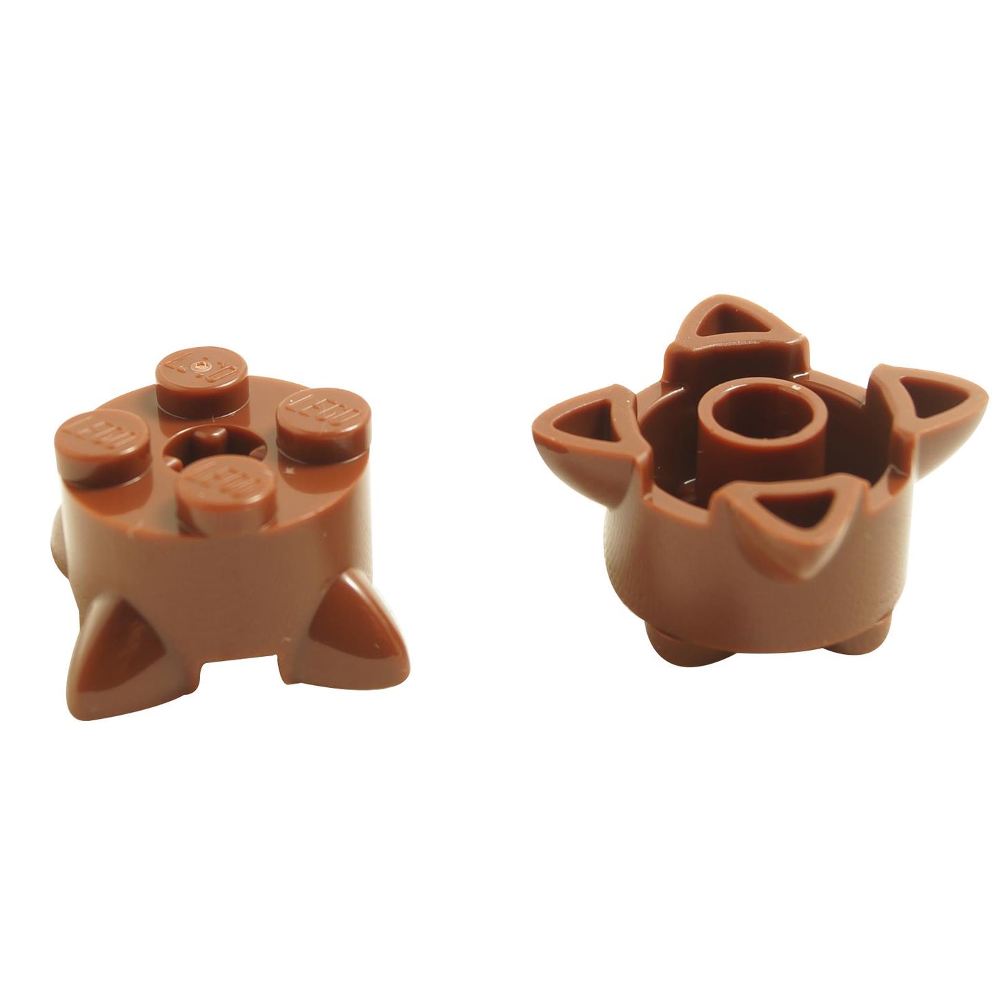 Reddish brown LEGO® round brick 2 x 2 with 4 roots feet and axle hole (Part 5256) plant stem style connection piece
