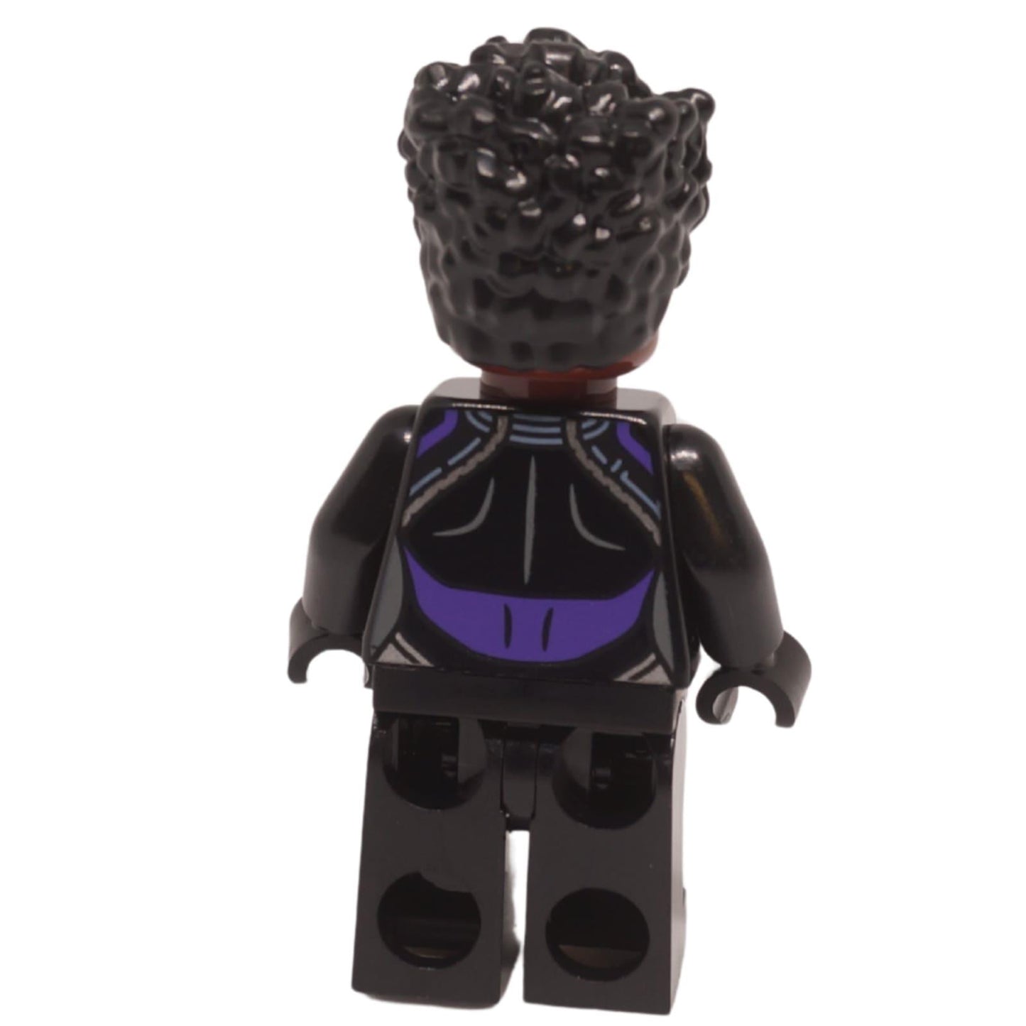 Shuri minifigure back view showing black and dark purple torso print