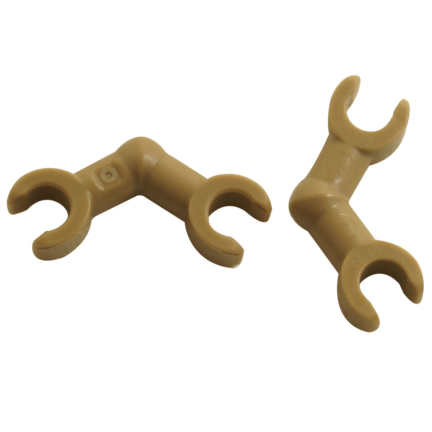 LEGO® Skeleton Arm with Horizontal Clips 93609 in dark tan with a bent arm design and clip connections at both ends.