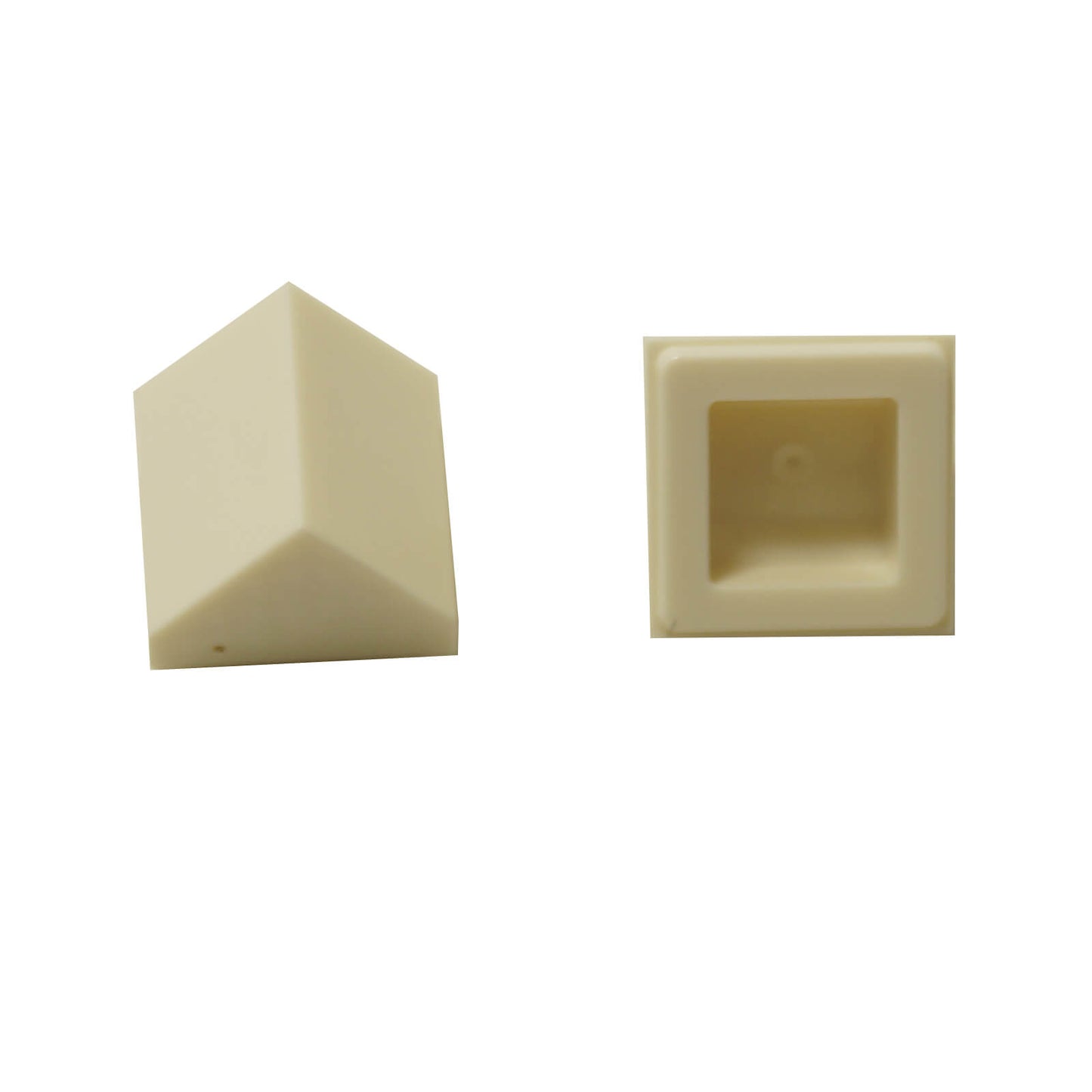 White double slope piece measuring 1 x 1 x 2/3 with 45-degree angle, smooth surfaces on two sides