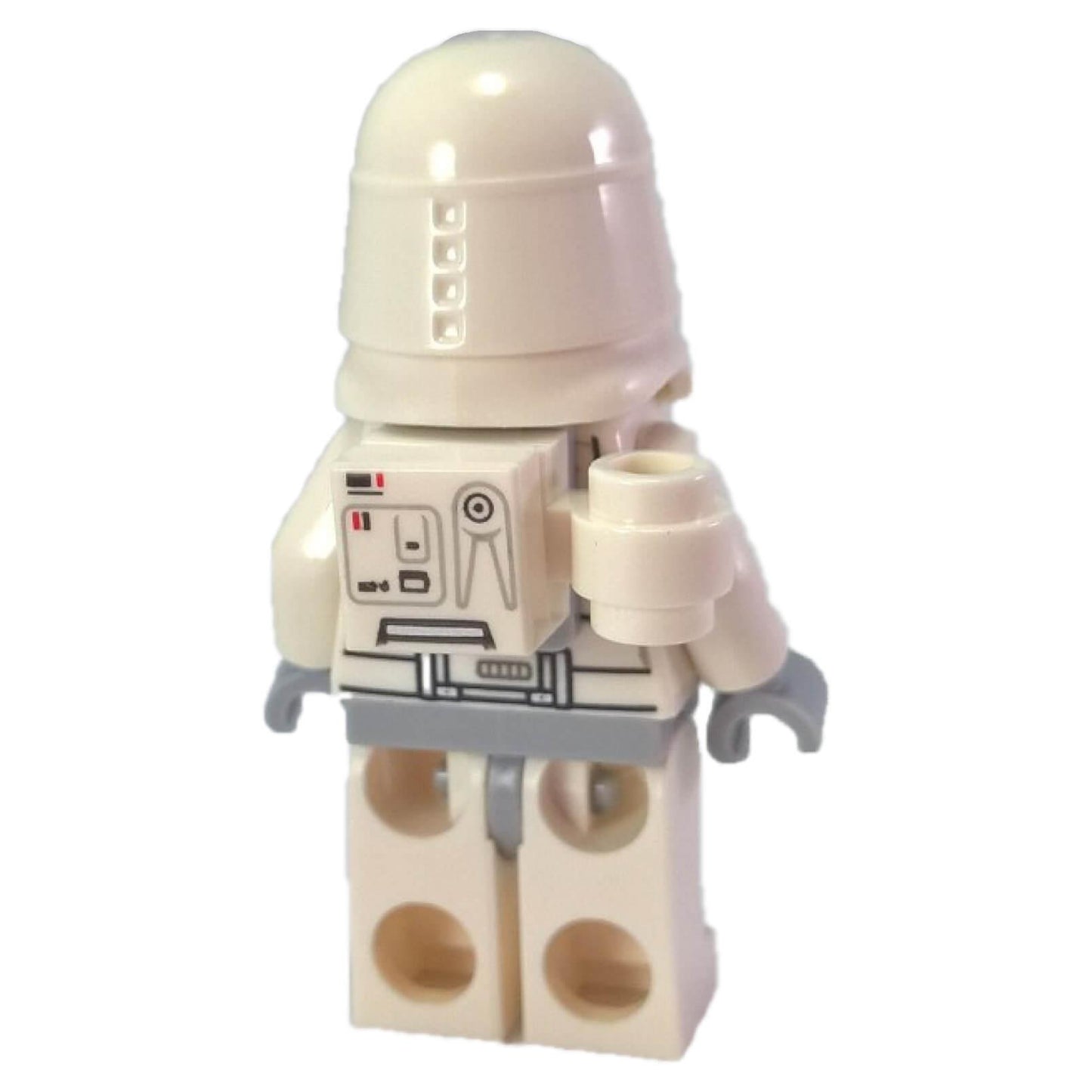 back view of LEGO Star Wars Snowtrooper minifigure with white helmet cold weather armor and backpack gear sw0764