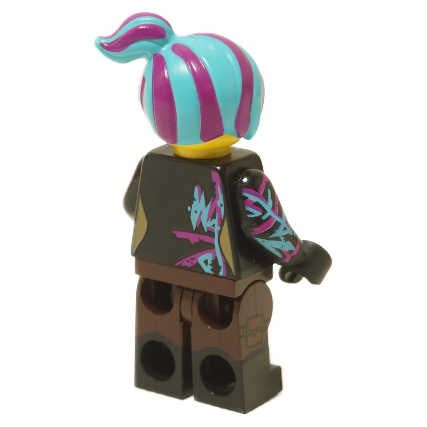 Back view of Sparkle Rinse Lucy minifigure with turquoise and purple ponytail hair