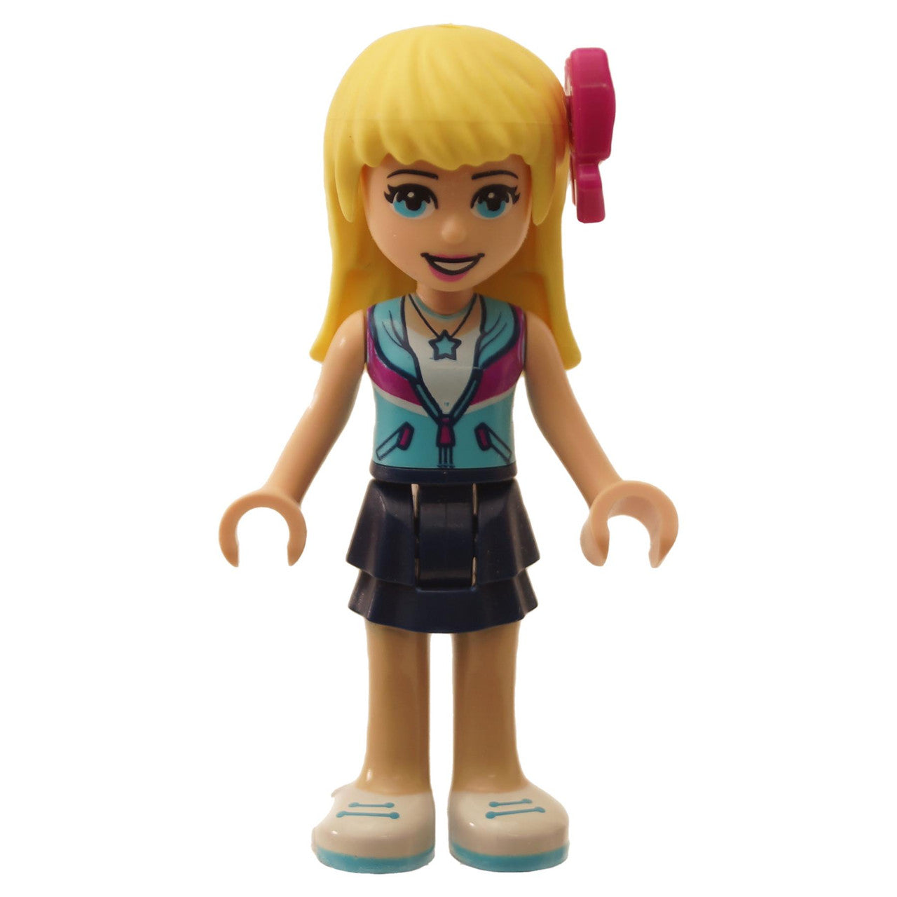 LEGO Stephanie minifigure frnd0300 with azure top dark blue skirt and bow accessory