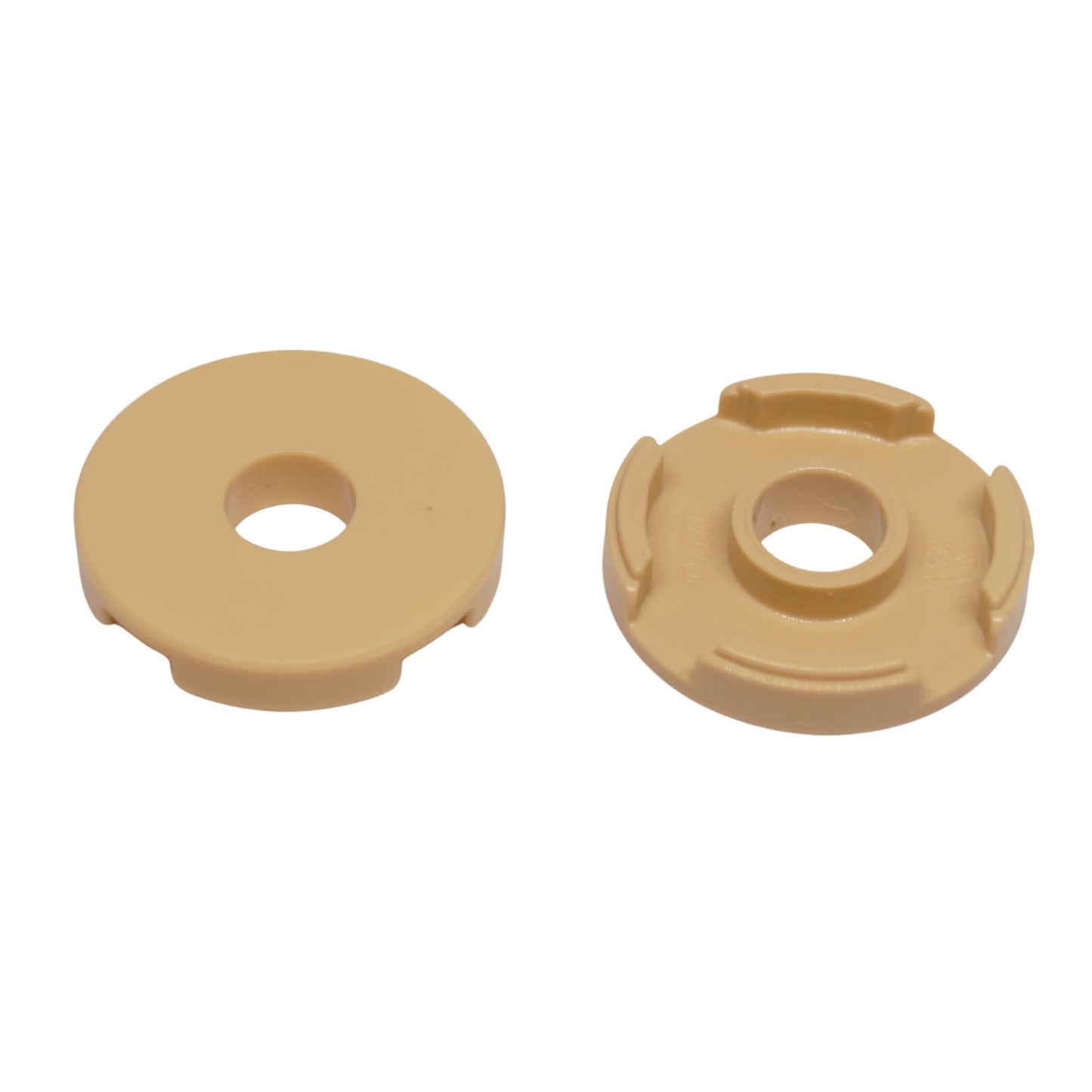 Tan round Tile 2 x 2 with hole for hubs, mounts, and clean circular detailing in LEGO® builds