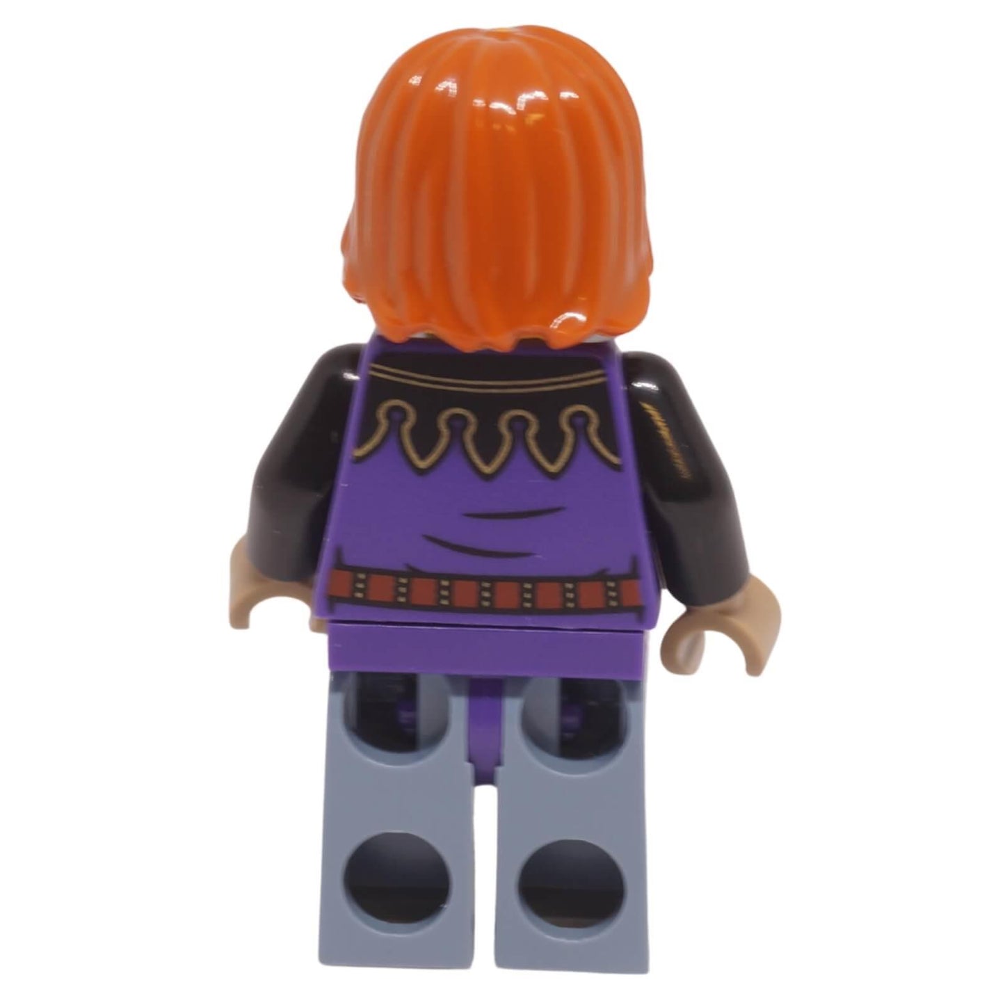 LEGO tax collector minifigure with dark purple surcoat and dark orange hair back profile