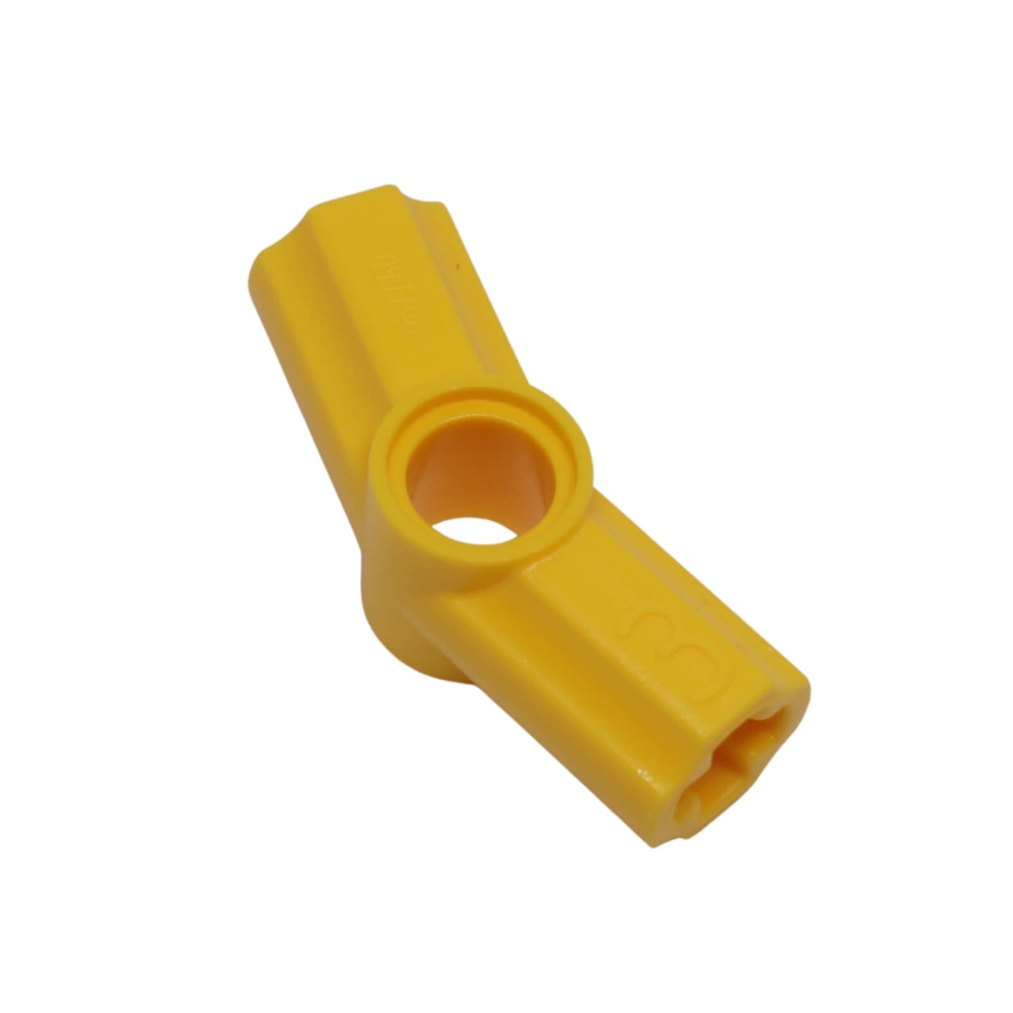 Yellow Technic axle and pin connector angled #3 (157.5°) for building frames, steering angles, and joints