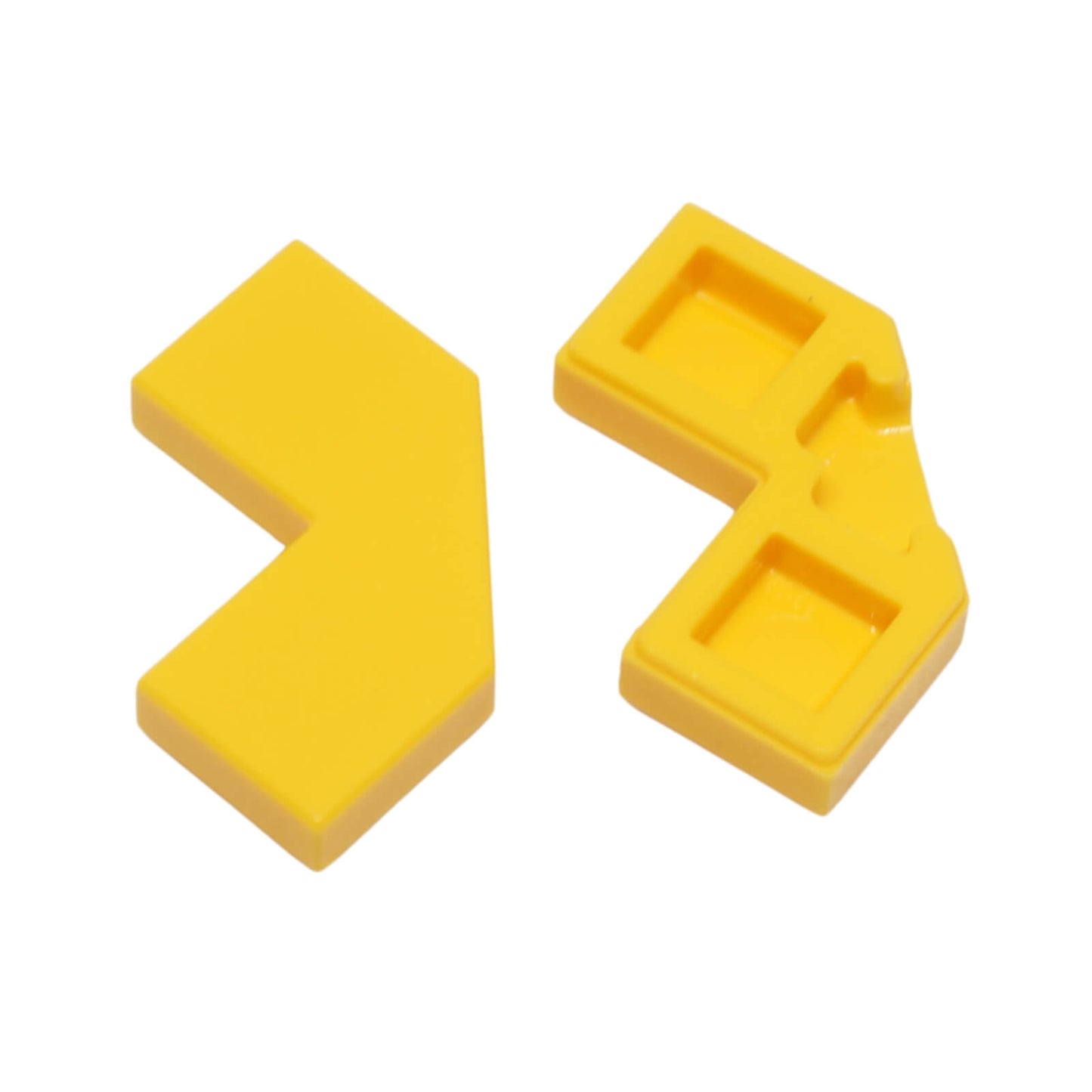 Yellow LEGO® modified facet tile 2x2 part 27263 angled faceted surface detail close-up view