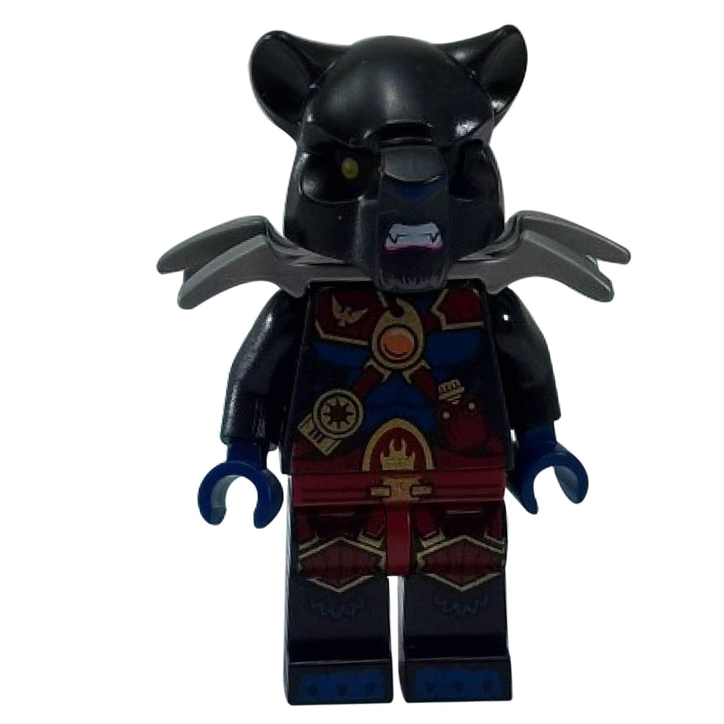 LEGO® Legends of Chima Tormak minifigure with spiked shoulder armor, dark panther mask, and detailed Fire Tribe torso