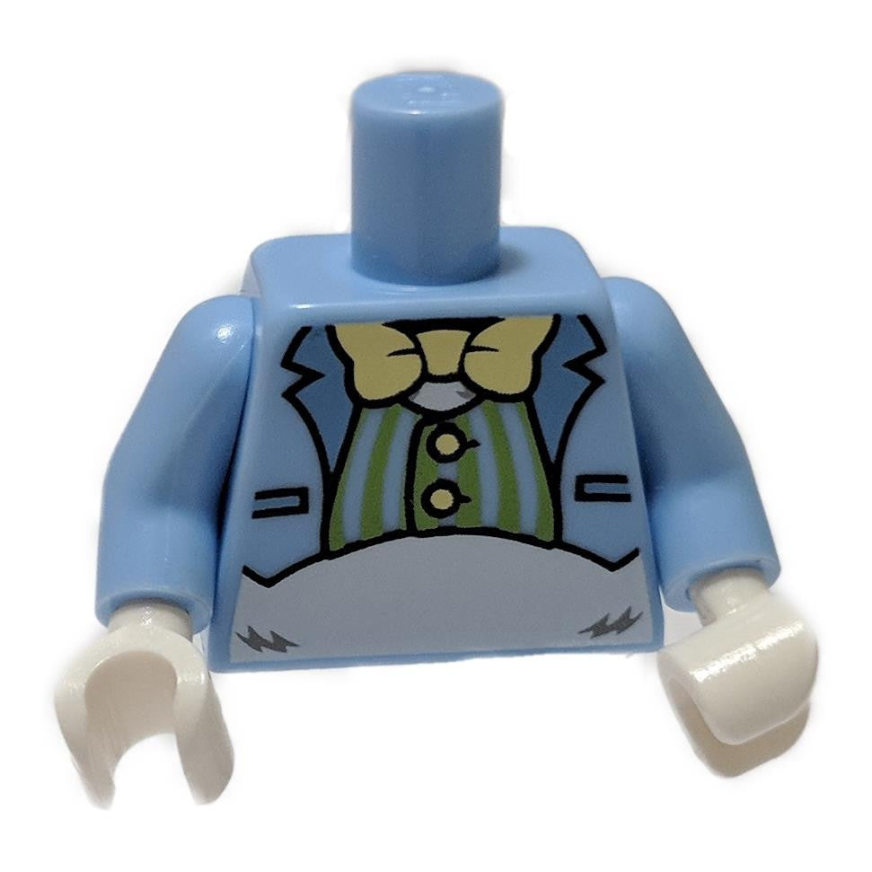 LEGO® minifigure torso bright light blue suit lime striped vest bow tie white fur midriff