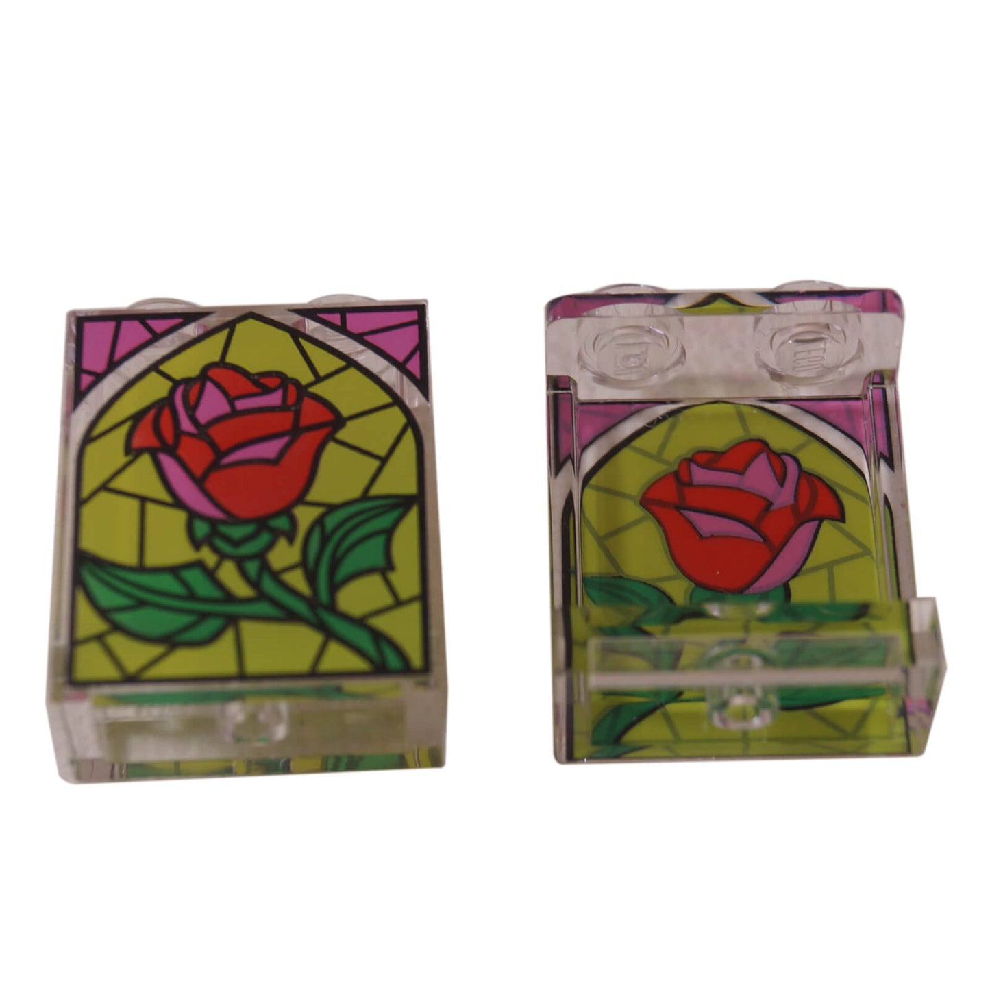 LEGO® Trans-Clear Panel 1 x 2 x 2 with stained glass rose pattern