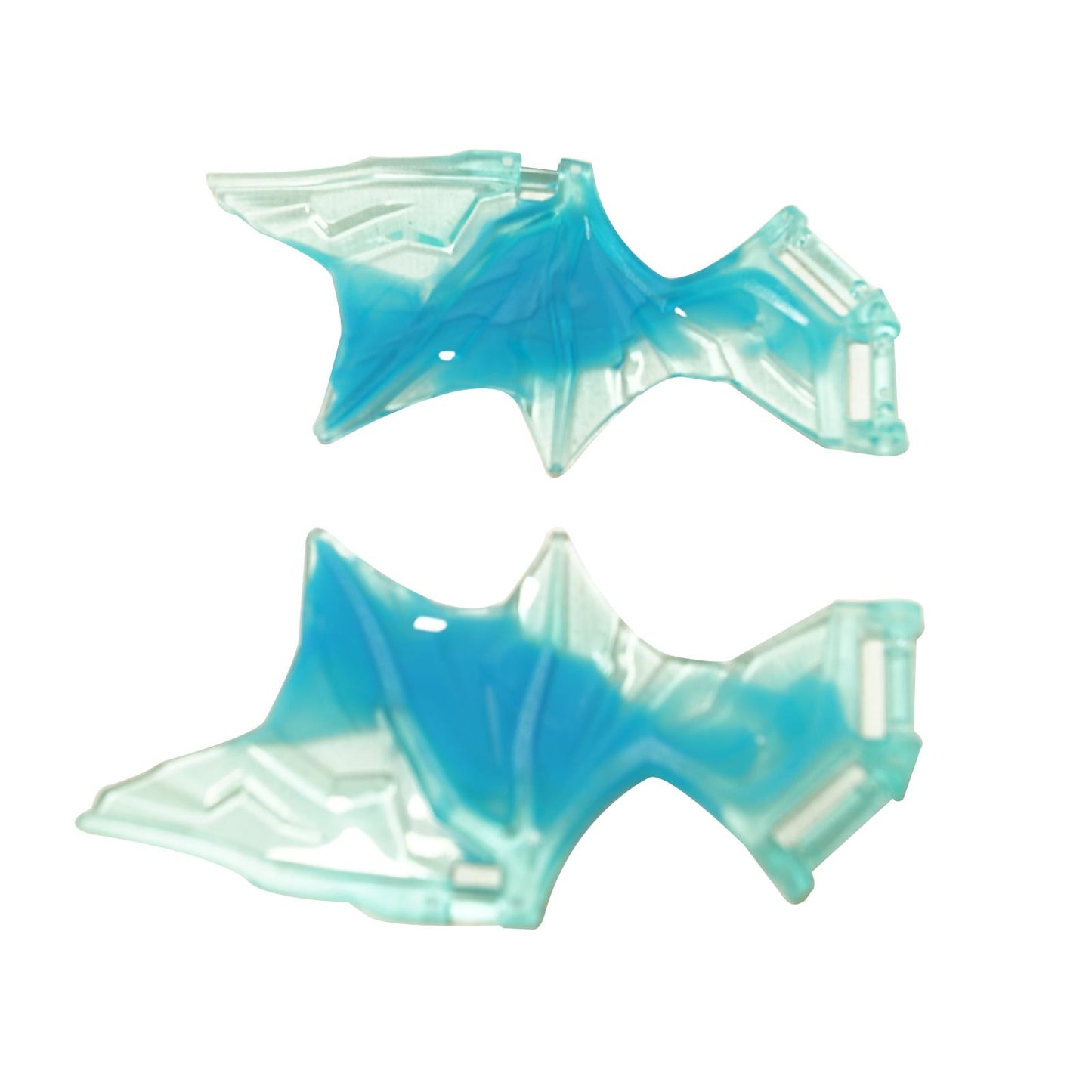 Trans-light blue dragon wing 11 x 5 with bar handles, marbled dark azure pattern, shown as a matching pair on white
``