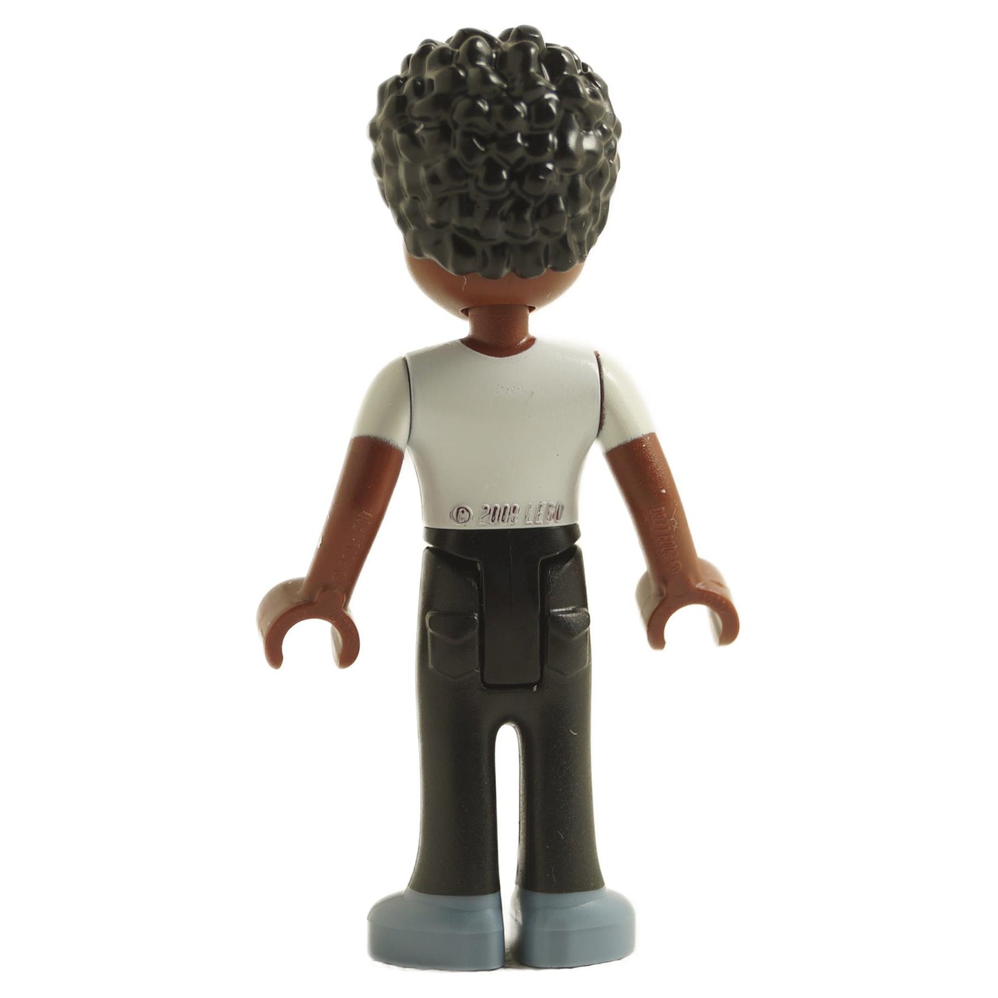 Back view of LEGO® Friends Trevor mini-doll frnd486 showing torso back printing and leg details