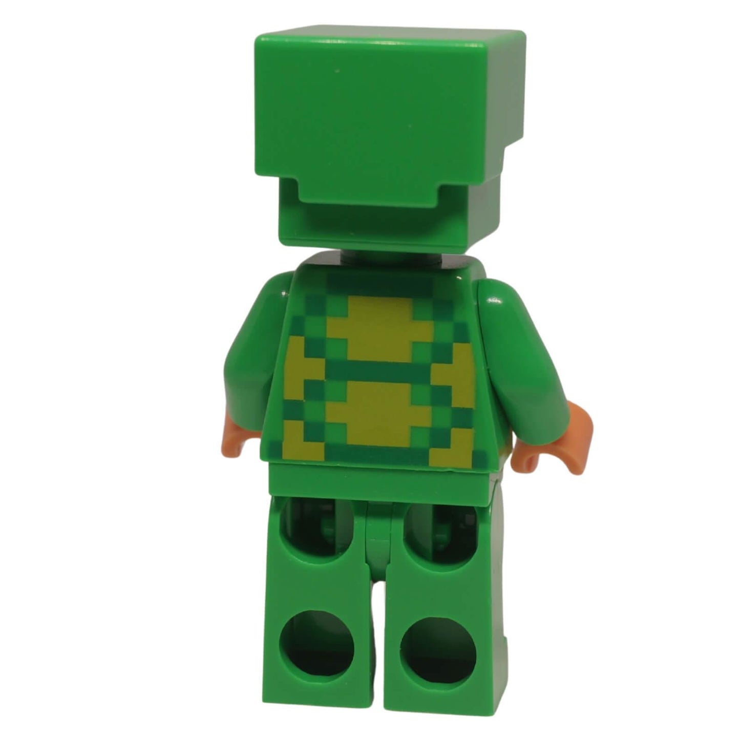 Minifigura de Guerrero de Piel de Tortuga de Minecraft (min162) vista trasera con diseño impreso de caparazón de tortuga en el torso