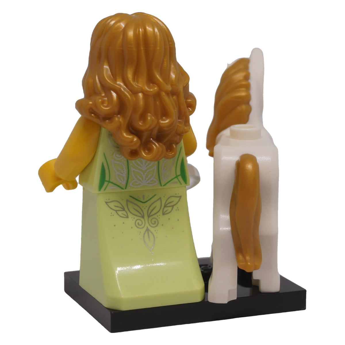 LEGO Unicorn Elf Series 29 with decorated dress and white unicorn back view