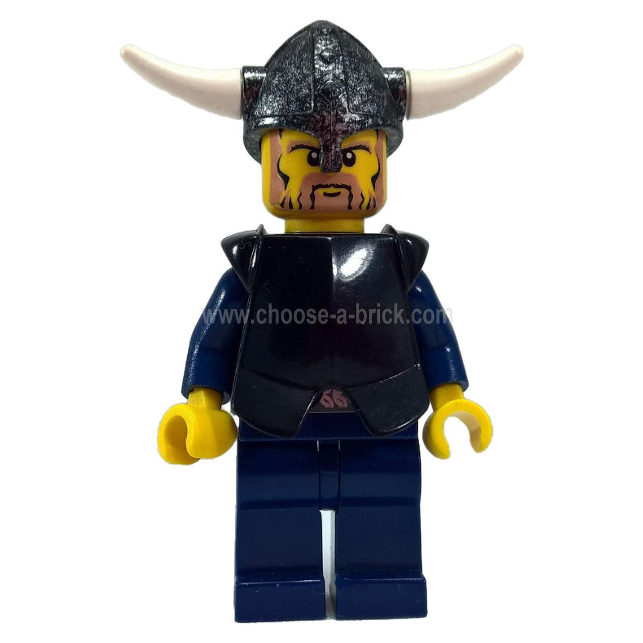 LEGO Viking Warrior minifigure vik001 with horned helmet and black armor