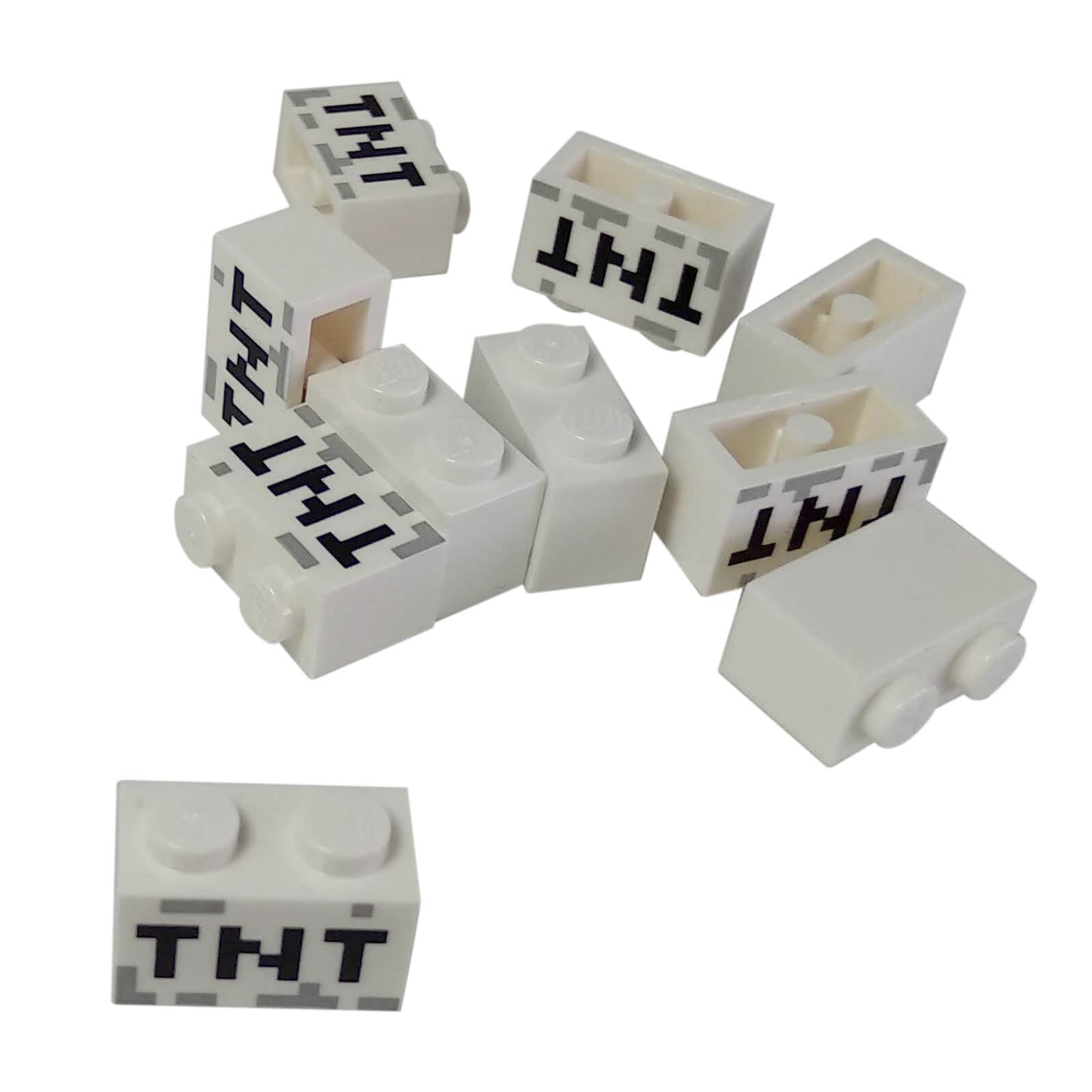 LEGO® white 1 × 2 brick with black pixelated TNT printed decoration