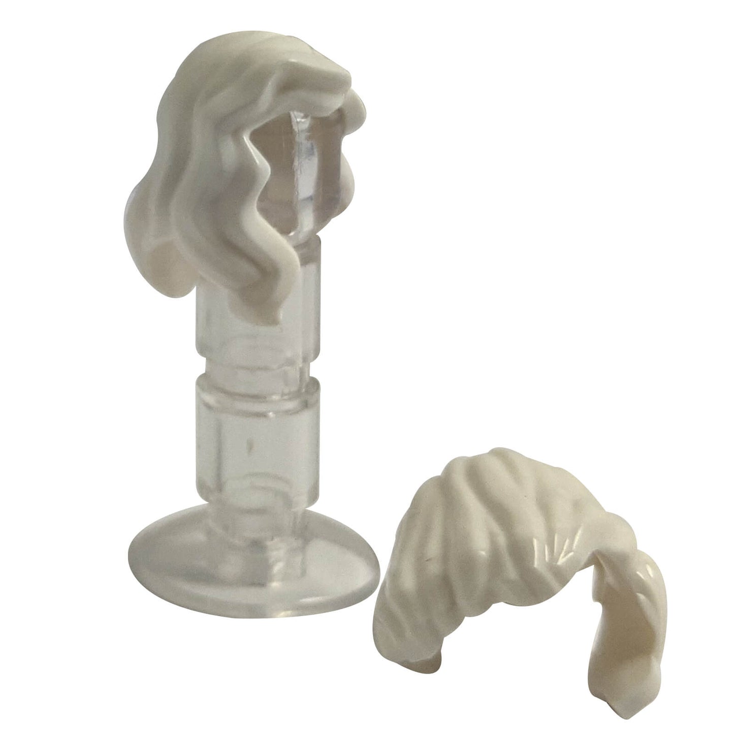 minifigure female mid length hair white with part over right shoulder detailed hairstyle accessory piece