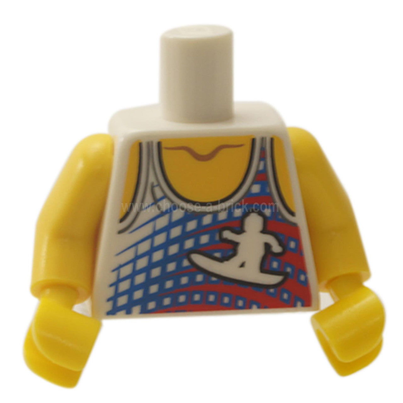 Blanc Torse débardeur avec motif silhouette de surfeur - Jaune Bras - Jaune Mains