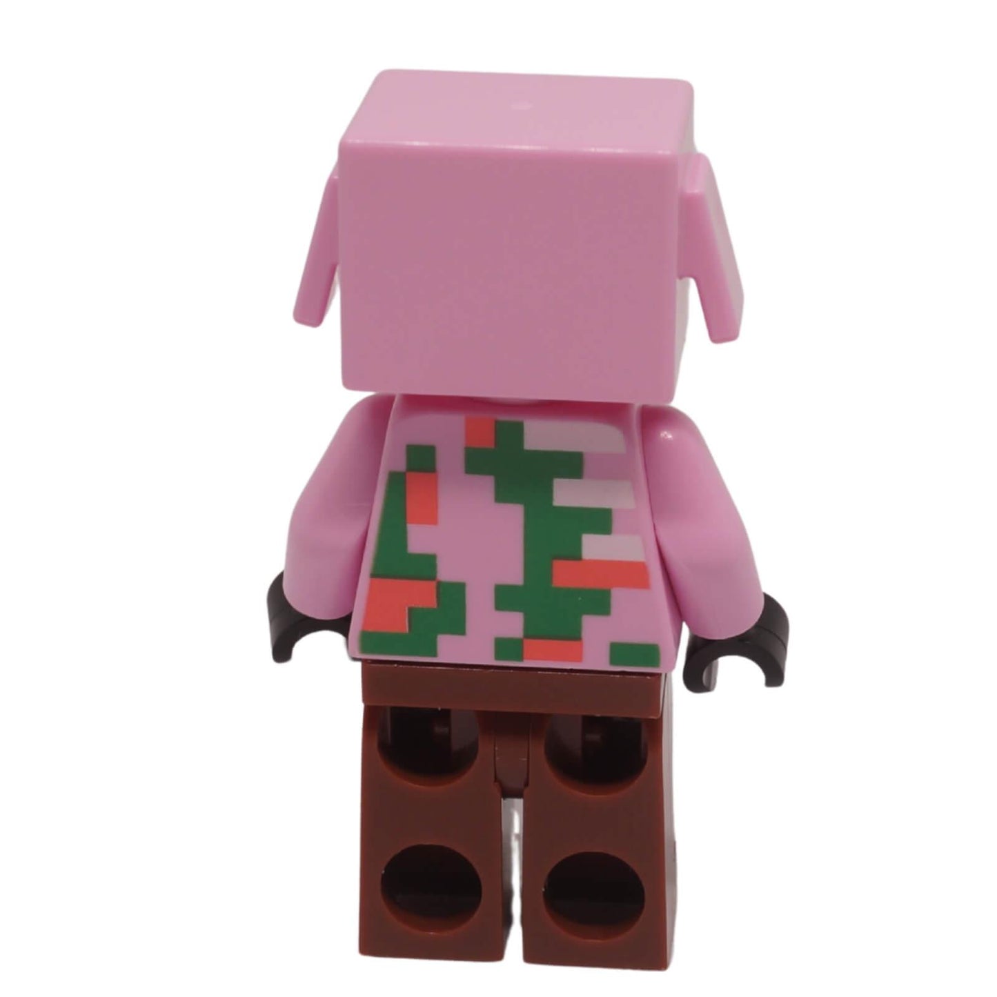 LEGO Minecraft Zombified Piglin minifigure min192 with pink skin, green decay printing, and floppy ears, back view.