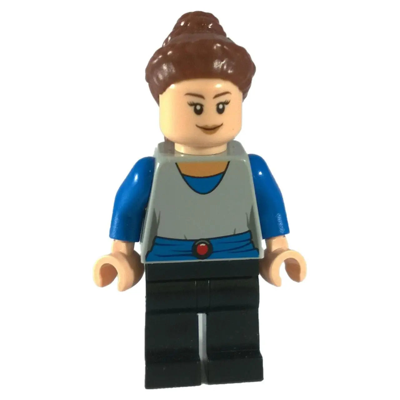 LEGO® Star Wars™ Padmé Amidala™ minifigure wearing a grey and blue Naboo outfit with black legs and brown hair in a bun