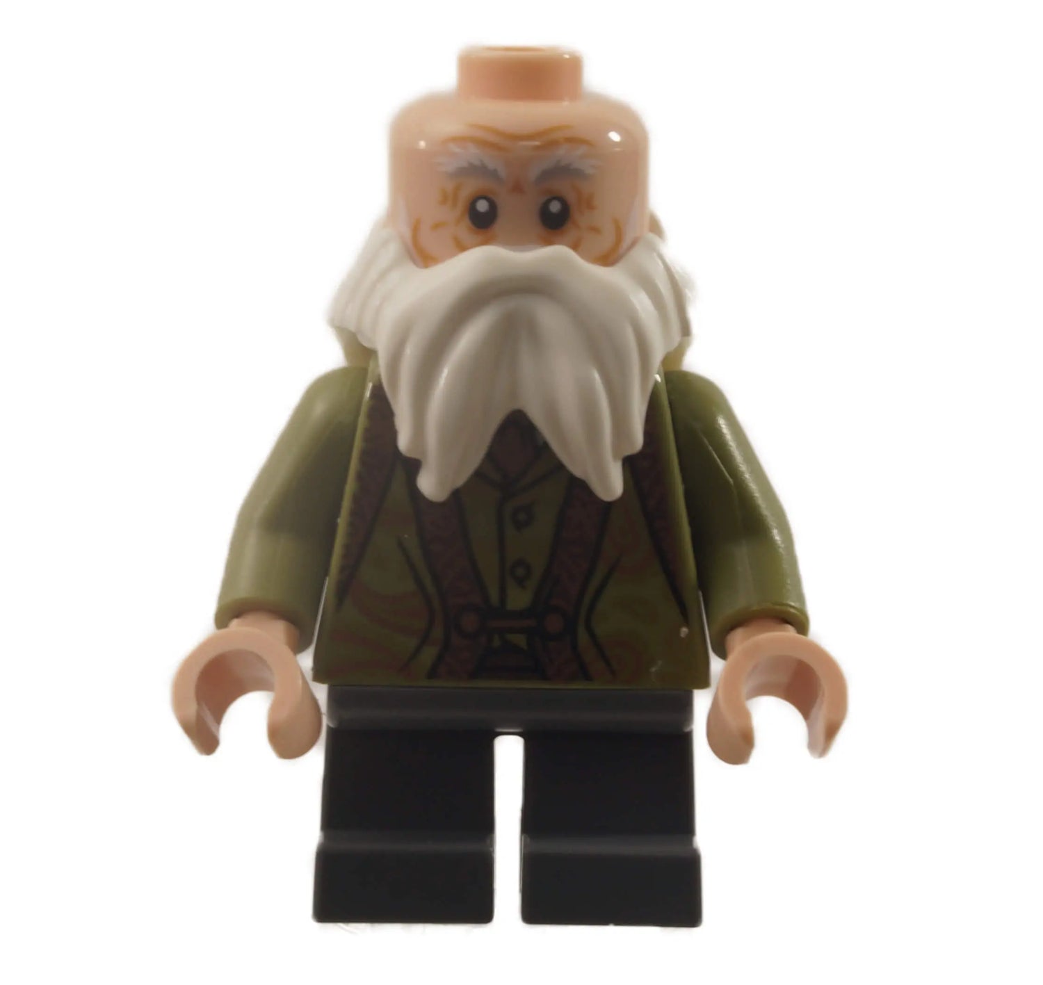 LEGO® Professor Filius Flitwick minifigure with olive green jacket, long white beard, and expressive printed face from the Harry Potter™ series.