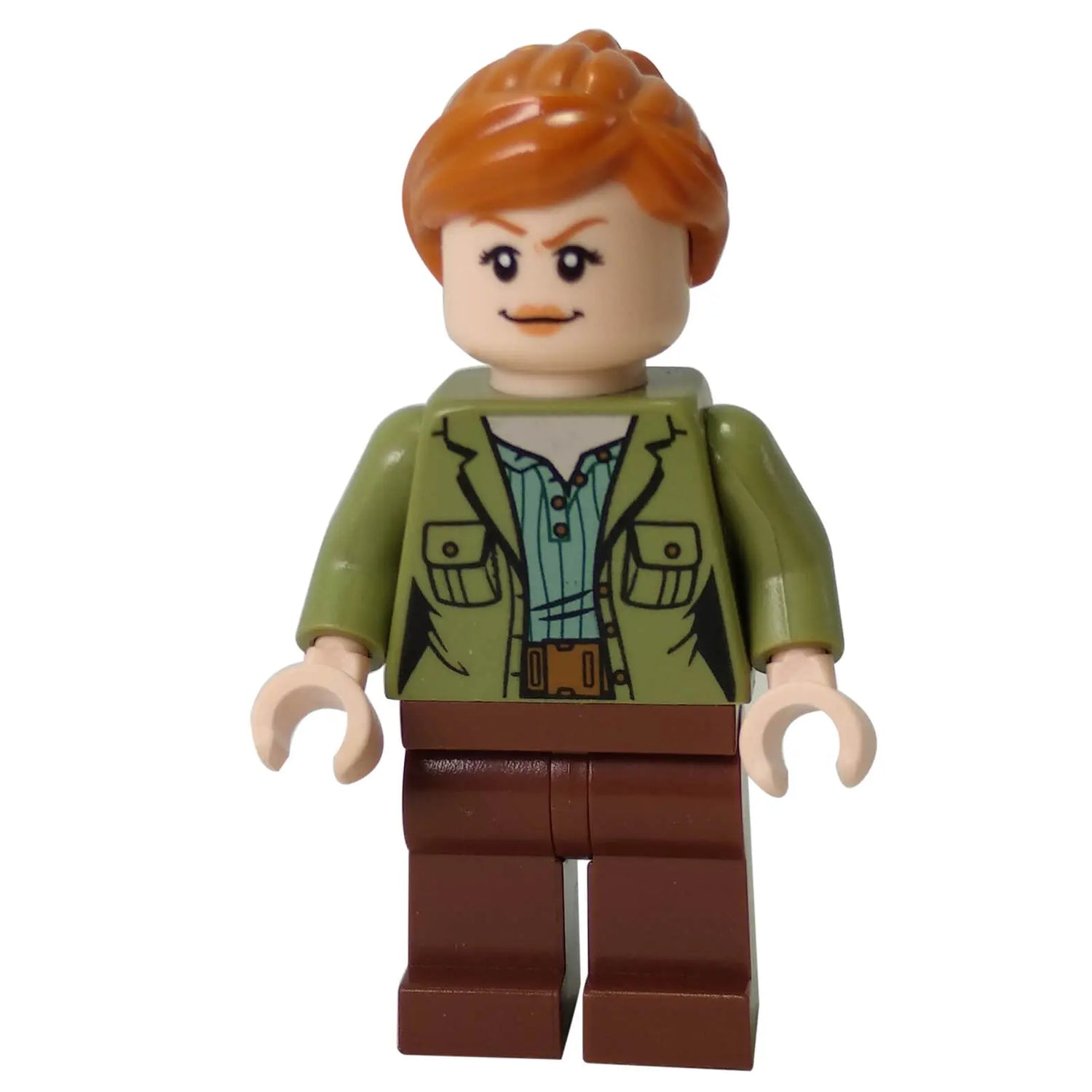 LEGO minifigure Claire Dearing with a green jacket and brown pants