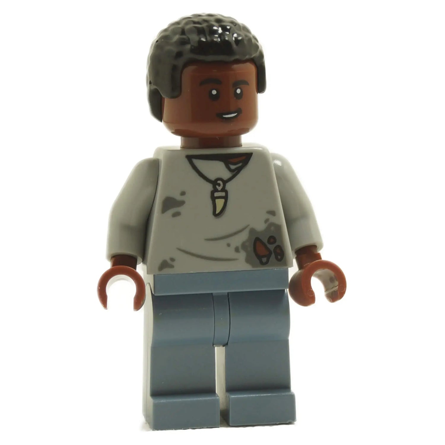 LEGO® Darius Bowman minifigure with dirt-stained yellow hoodie and sand blue legs (jw119)