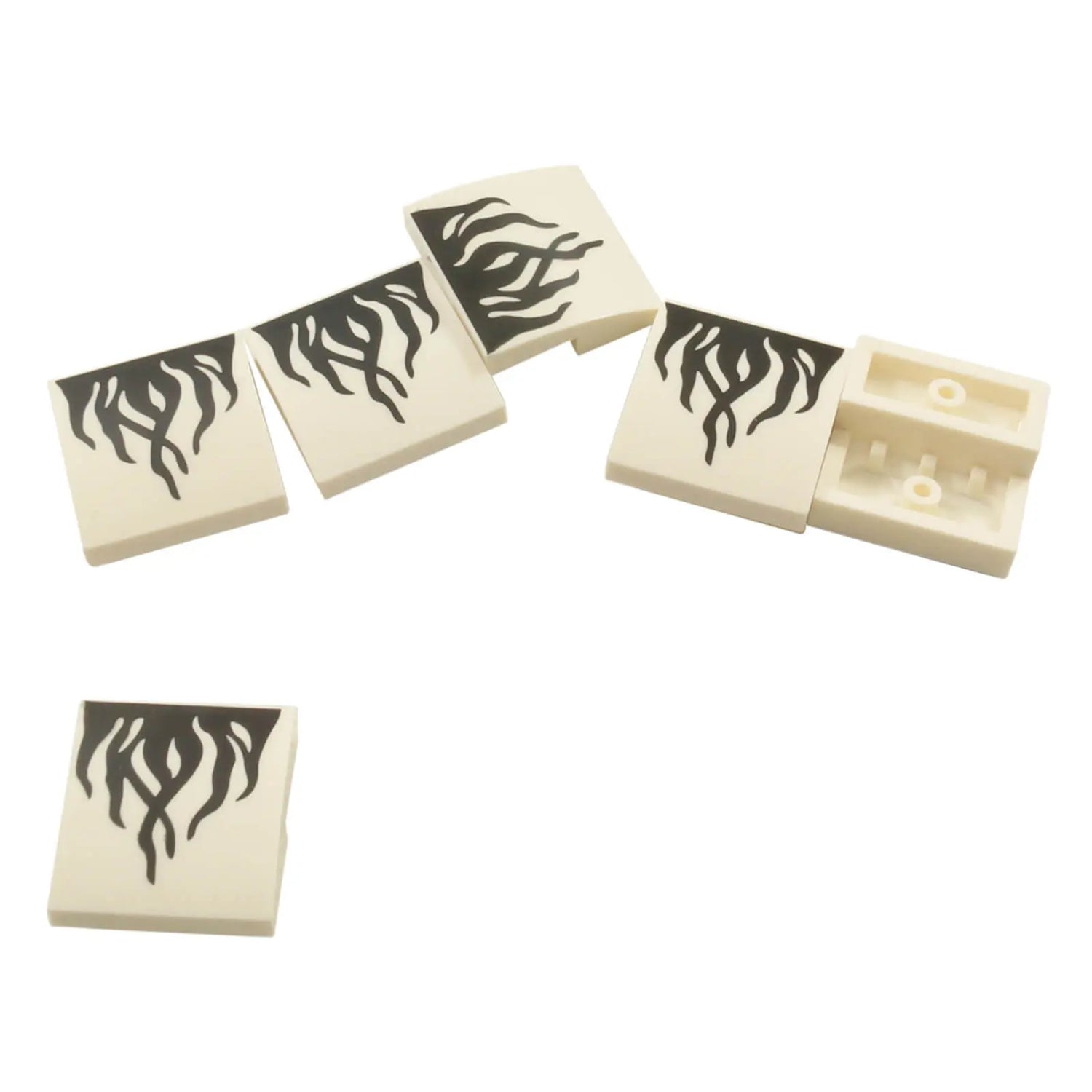 LEGO Decorated Slope Bricks in White with Black Flame Pattern